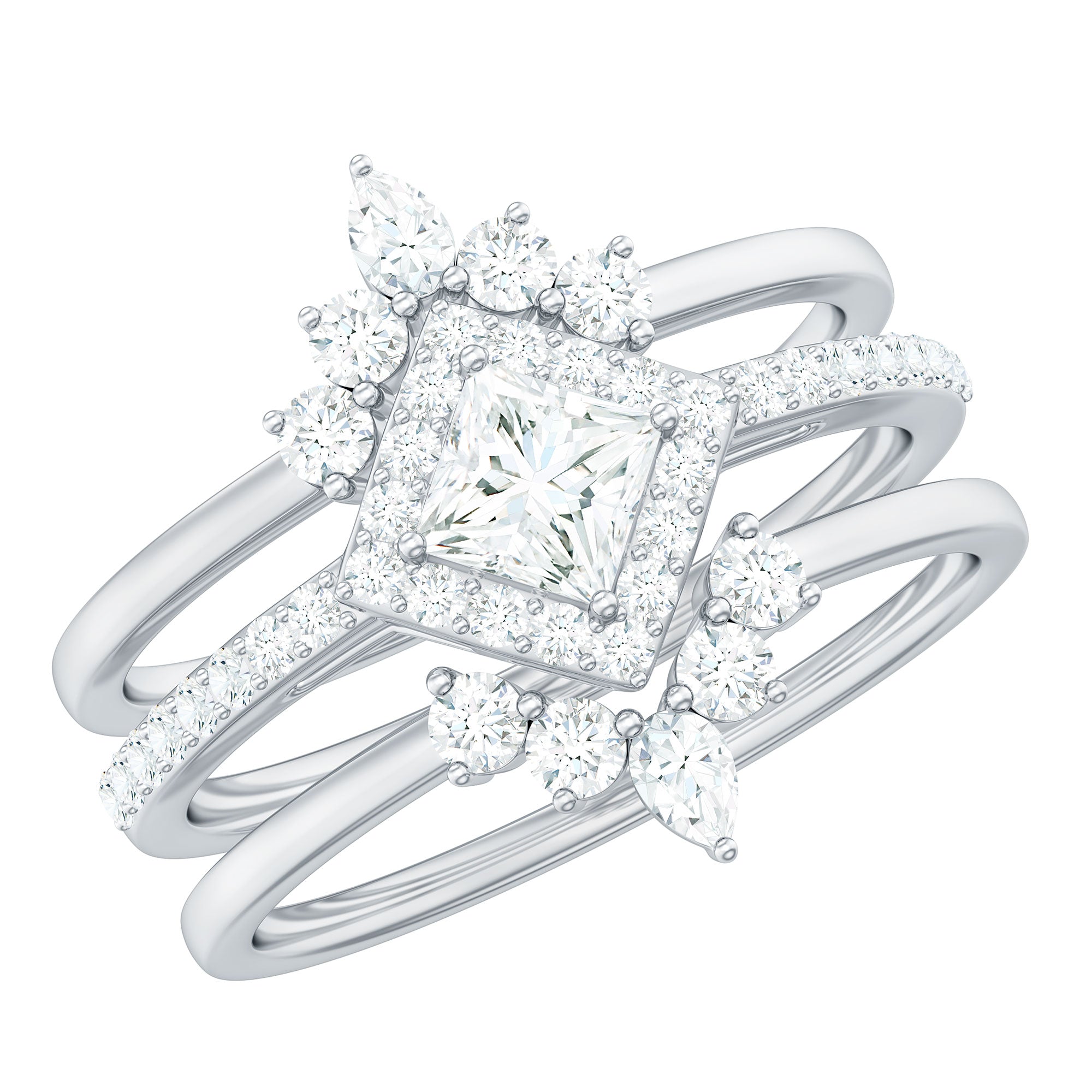 1.25 CT Princess Cut Zircon Trio Wedding Ring Set in Gold