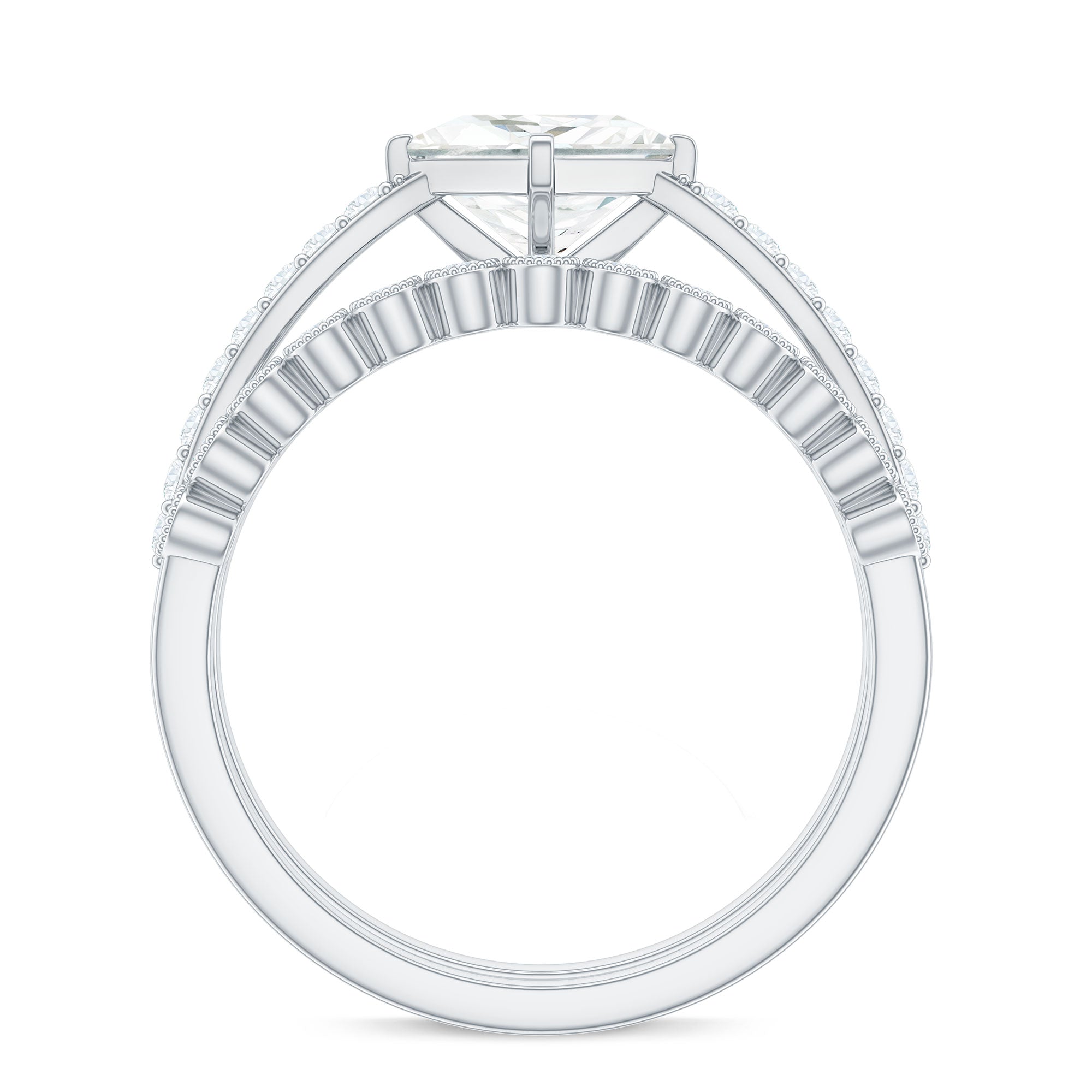 Rosec Jewels-Princess Cut Moissanite Engagement Ring with Wedding Band Set