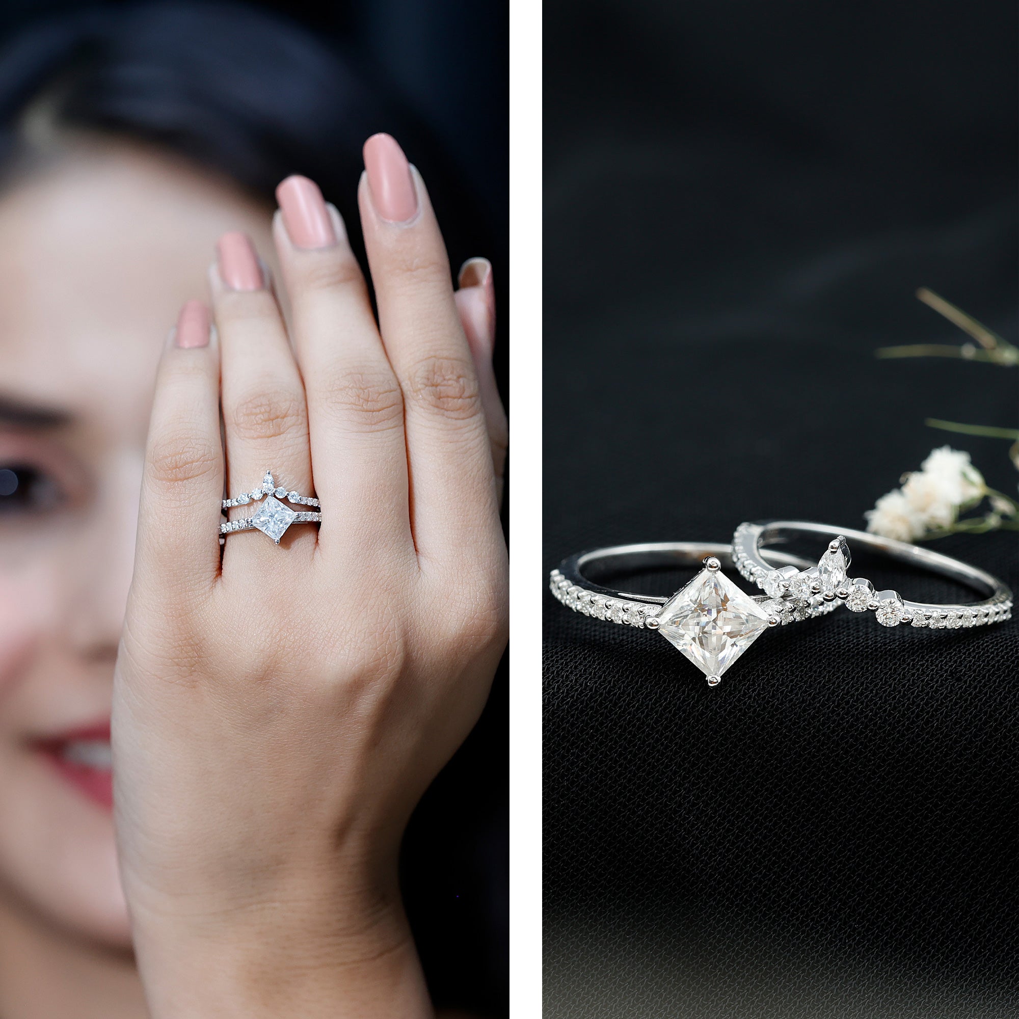 Rosec Jewels-Princess Cut Moissanite Wedding Ring Set for Women