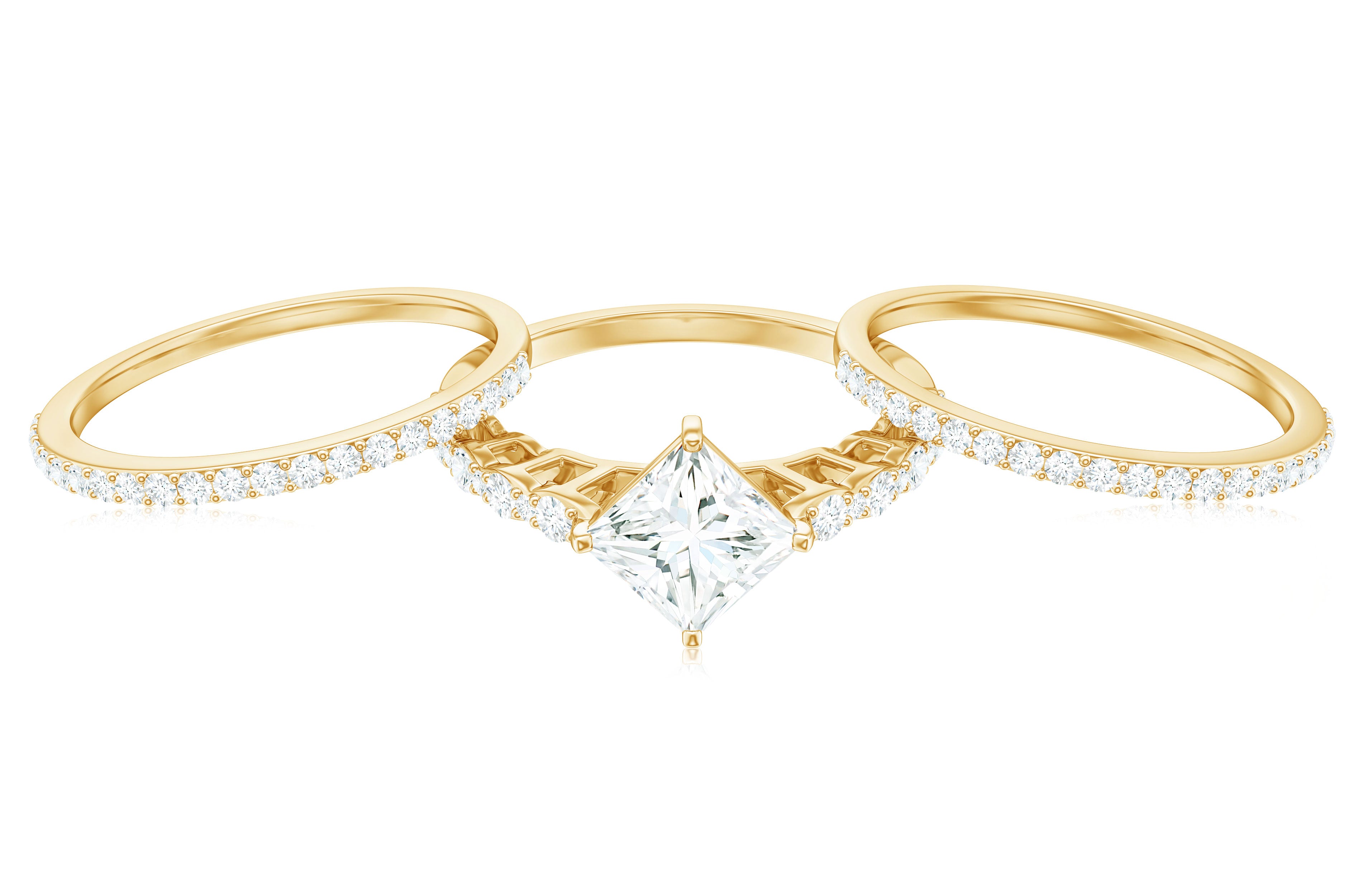 Rosec Jewels-Princess Cut Moissanite 3 Piece Bridal Ring Set