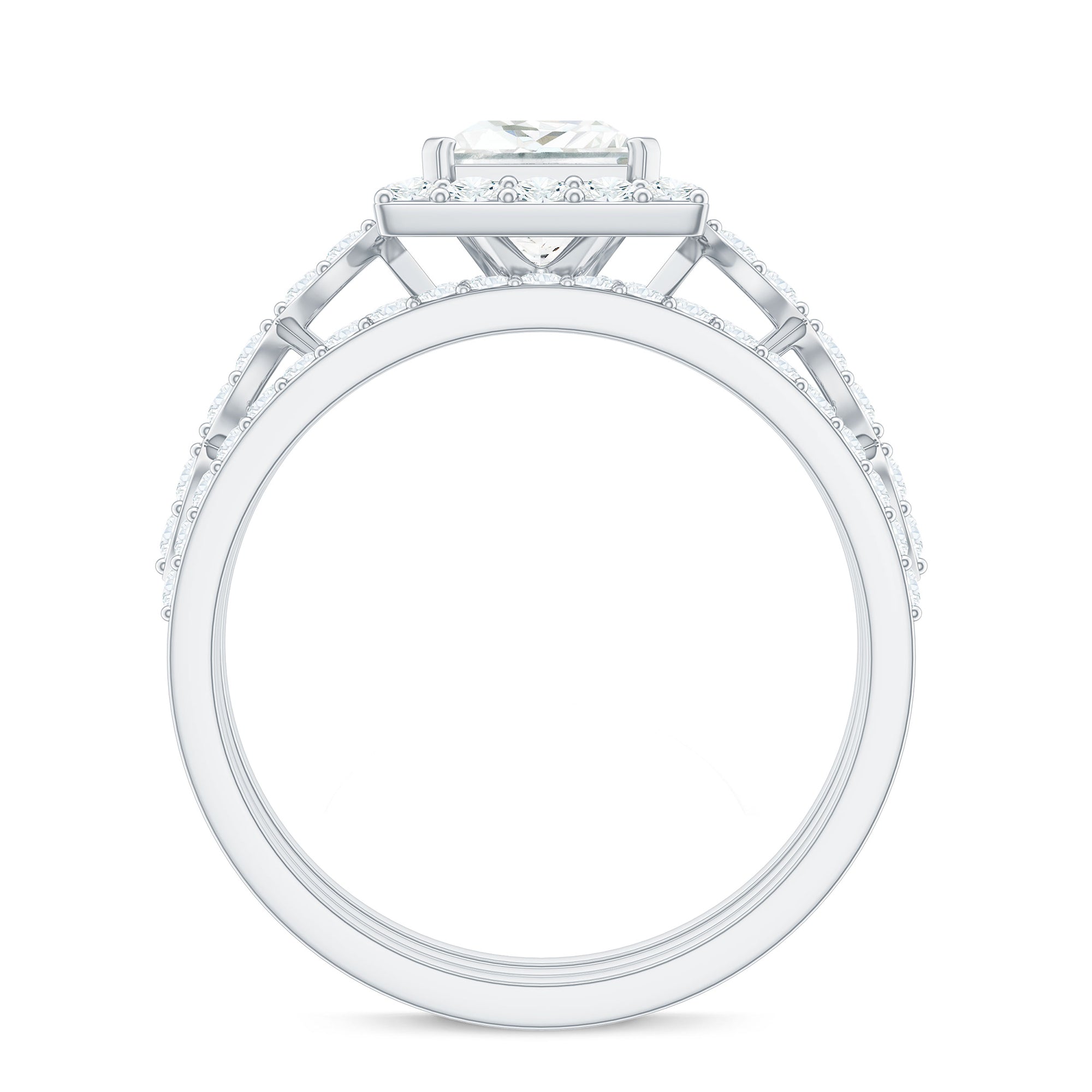 Princess Cut Moissanite Halo Engagement Ring with Wedding Bands D-VS1 - Rosec Jewels