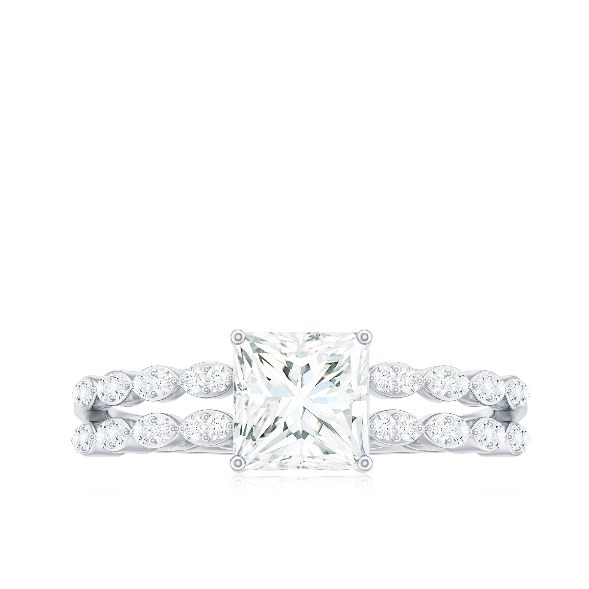 Certified Moissanite Princess Cut Engagement Ring in Double Band D-VS1 - Rosec Jewels