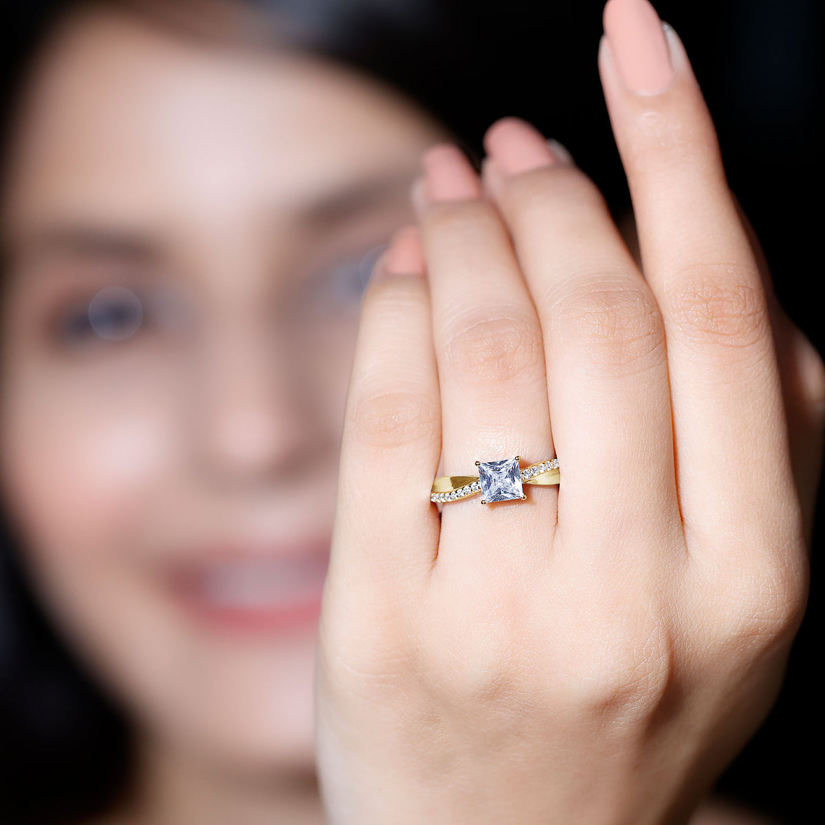 Solitaire Moissanite Princess Cut Engagement Ring D-VS1 - Rosec Jewels