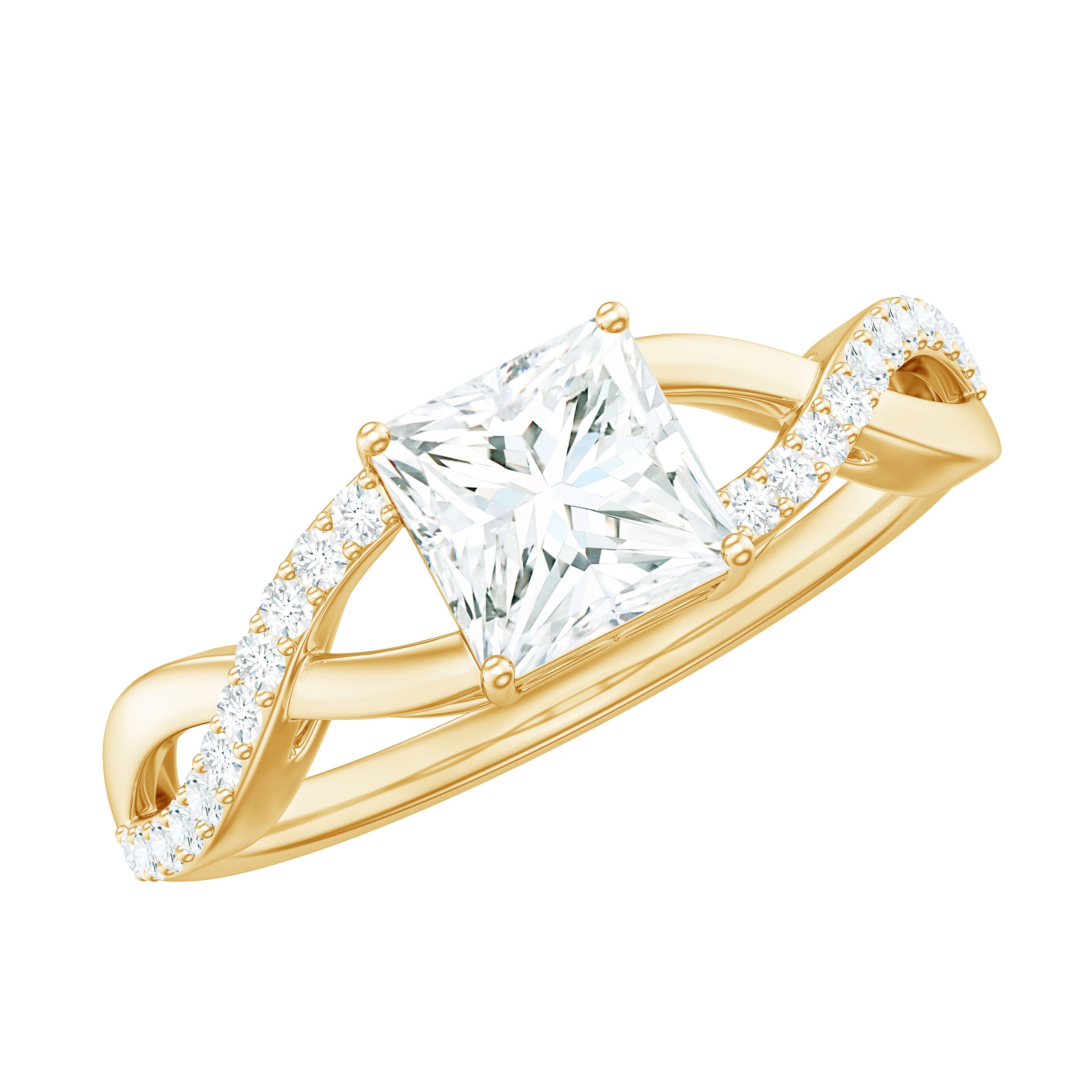 Princess Cut Moissanite Crossover Engagement Ring for Women D-VS1 - Rosec Jewels