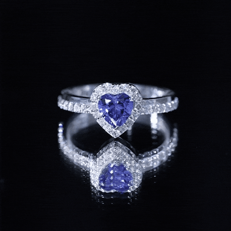 Certified 0.9 Carat Lab Grown Blue Sapphire Heart Engagement Ring with Diamond Halo AAAA - Rosec Jewels