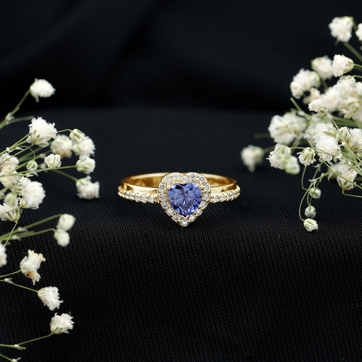 Certified 0.9 Carat Lab Grown Blue Sapphire Heart Engagement Ring with Diamond Halo AAAA - Rosec Jewels