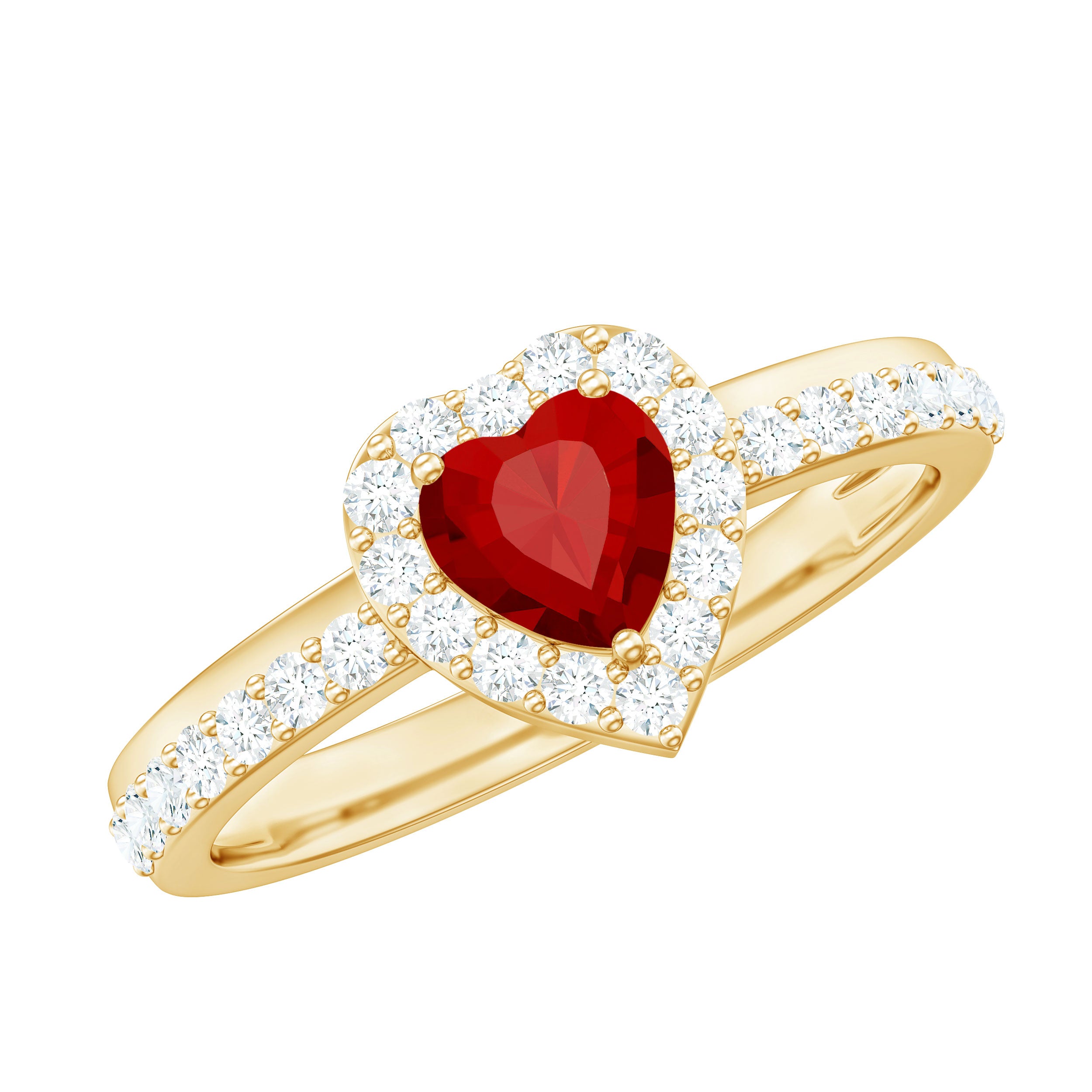 Rosec Jewels-Lab Created Ruby Heart Promise Ring with Diamond Halo