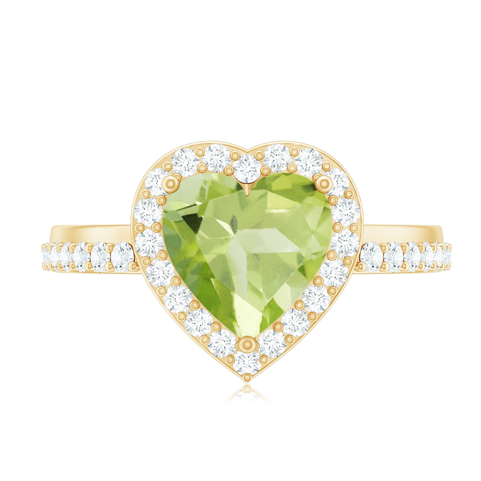 Natural 2 Carat Peridot Heart Engagement Ring with Diamond Halo AAA - Rosec Jewels