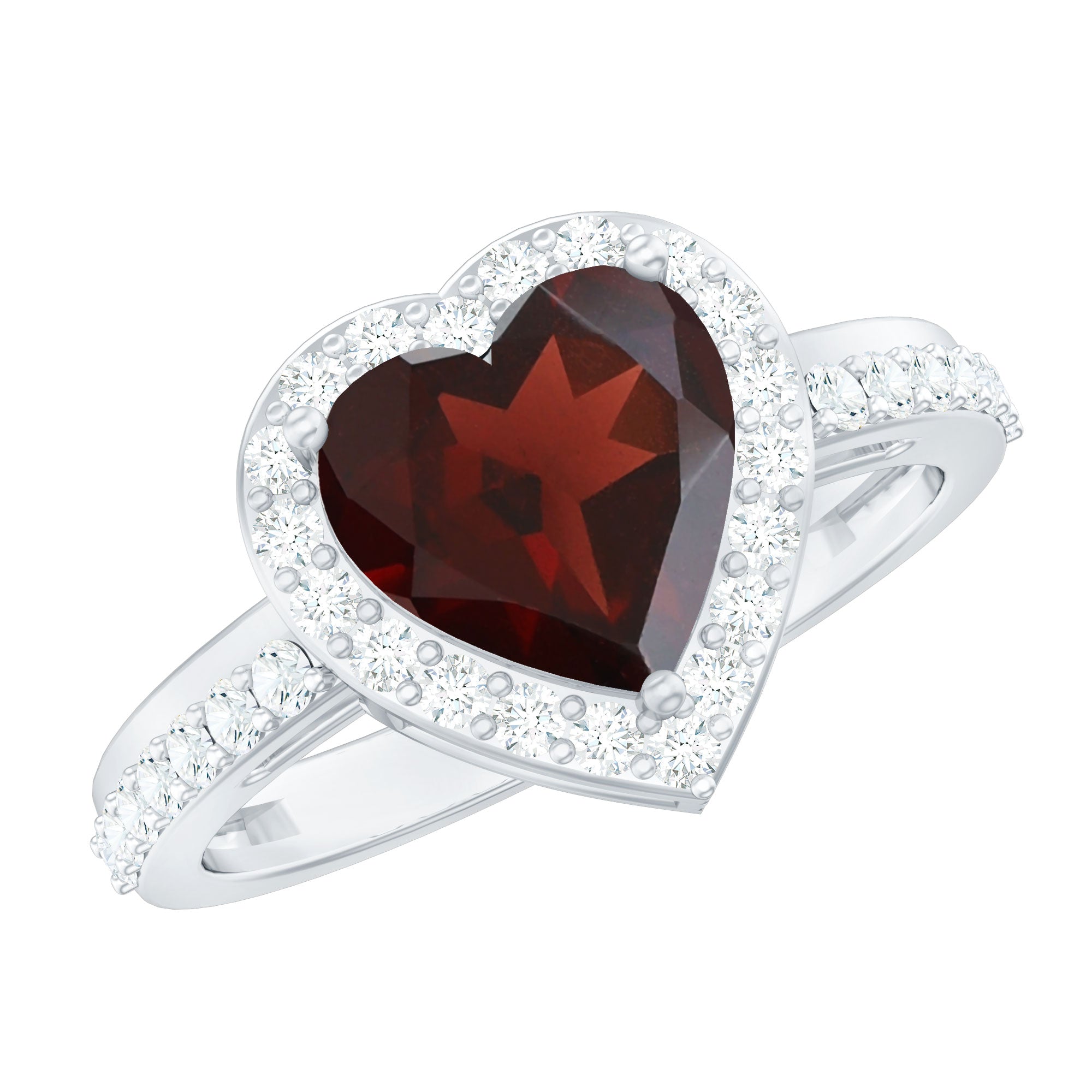 Natural Garnet Heart Shaped Engagement Ring with Diamond Halo AAA - Rosec Jewels