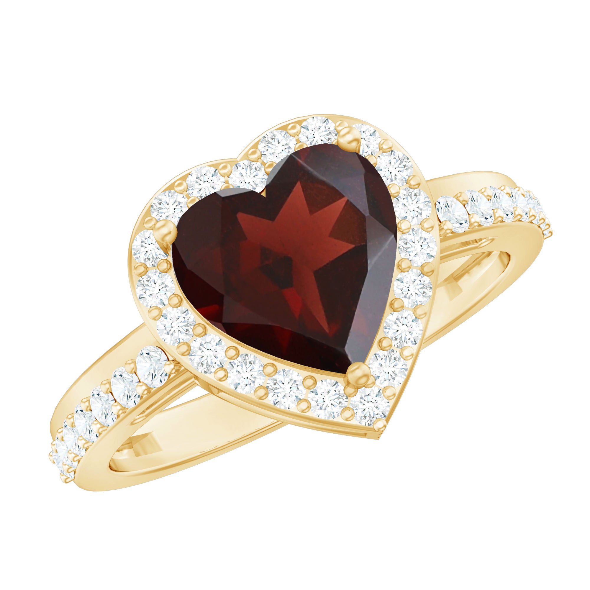 Natural Garnet Heart Shaped Engagement Ring with Diamond Halo AAA - Rosec Jewels