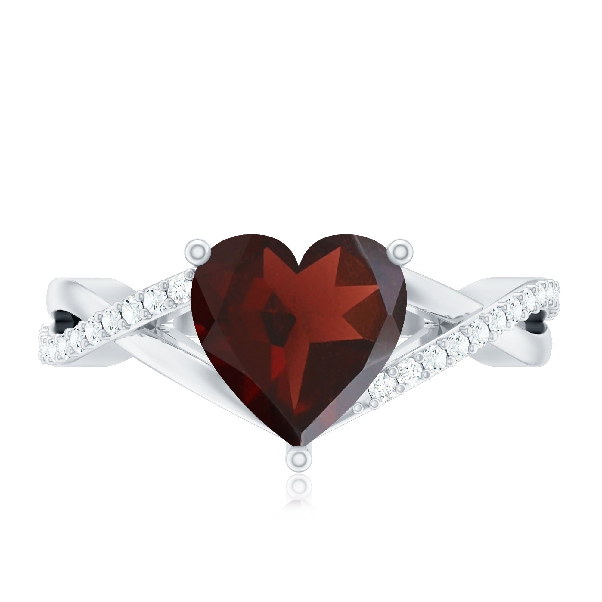 Natural Garnet Heart Shaped Engagement Ring with Diamond Crossover Shank AAA - Rosec Jewels