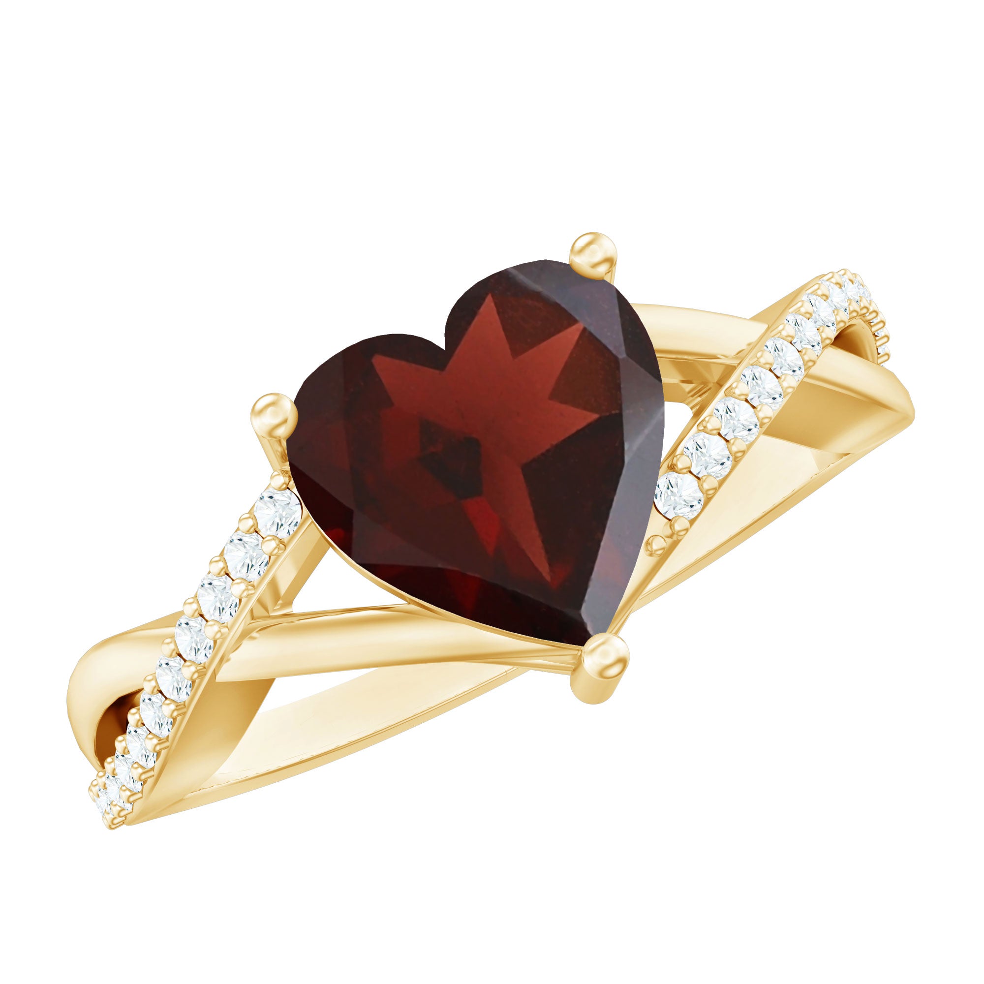 Natural Garnet Heart Shaped Engagement Ring with Diamond Crossover Shank AAA - Rosec Jewels