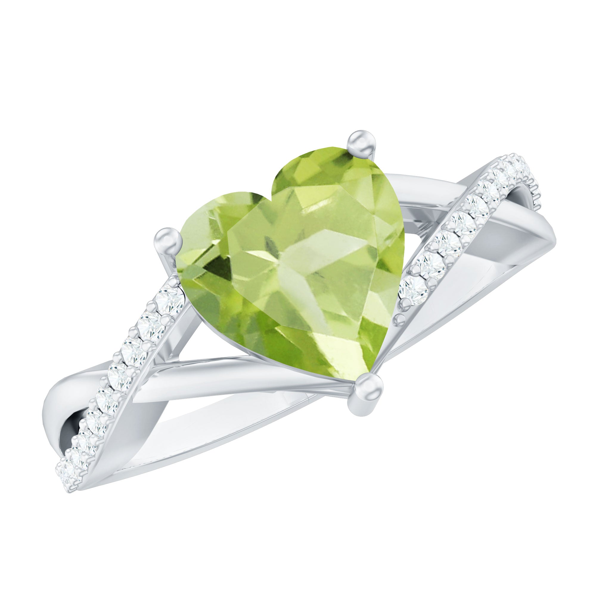 1.25 CT Heart Shape Peridot Solitaire Ring with Diamond Accent