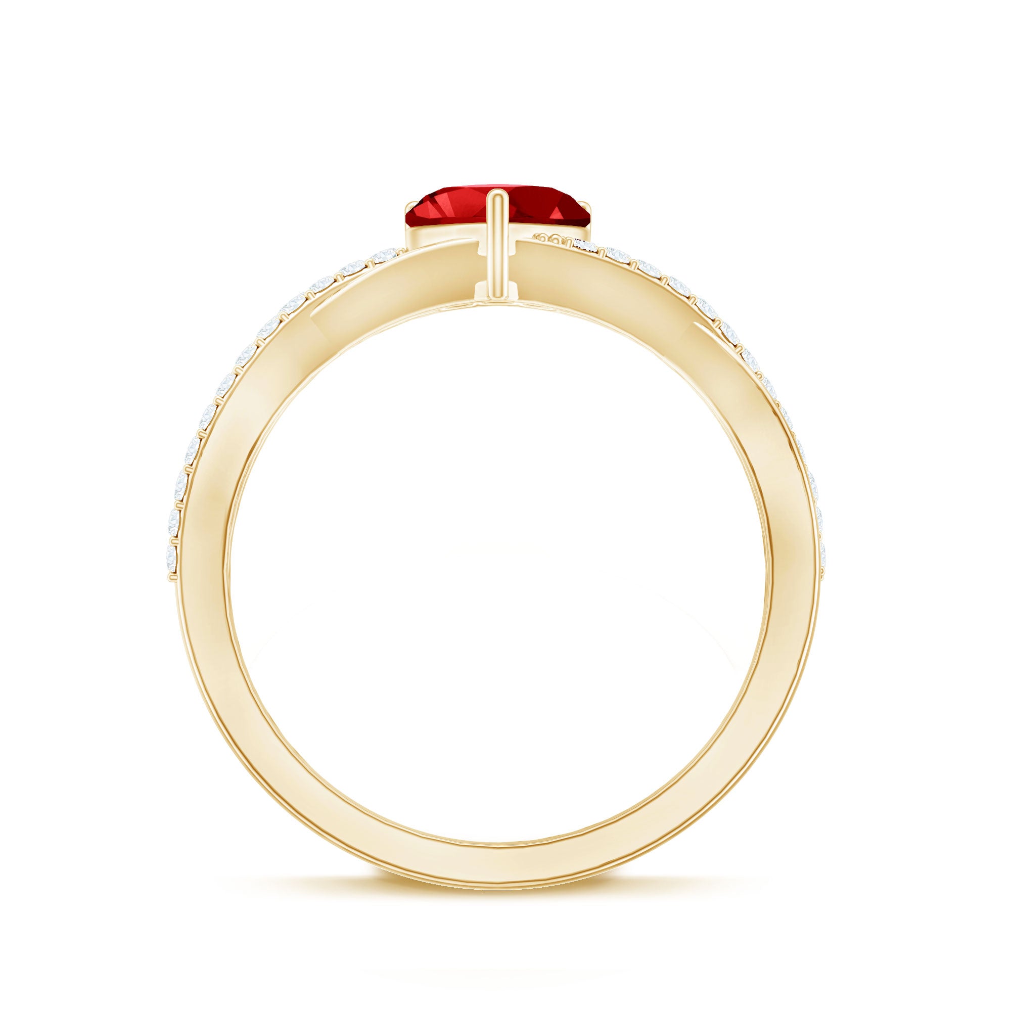 Rosec Jewels-Lab Created Ruby and Diamond Heart Engagement Ring in Crossover Band