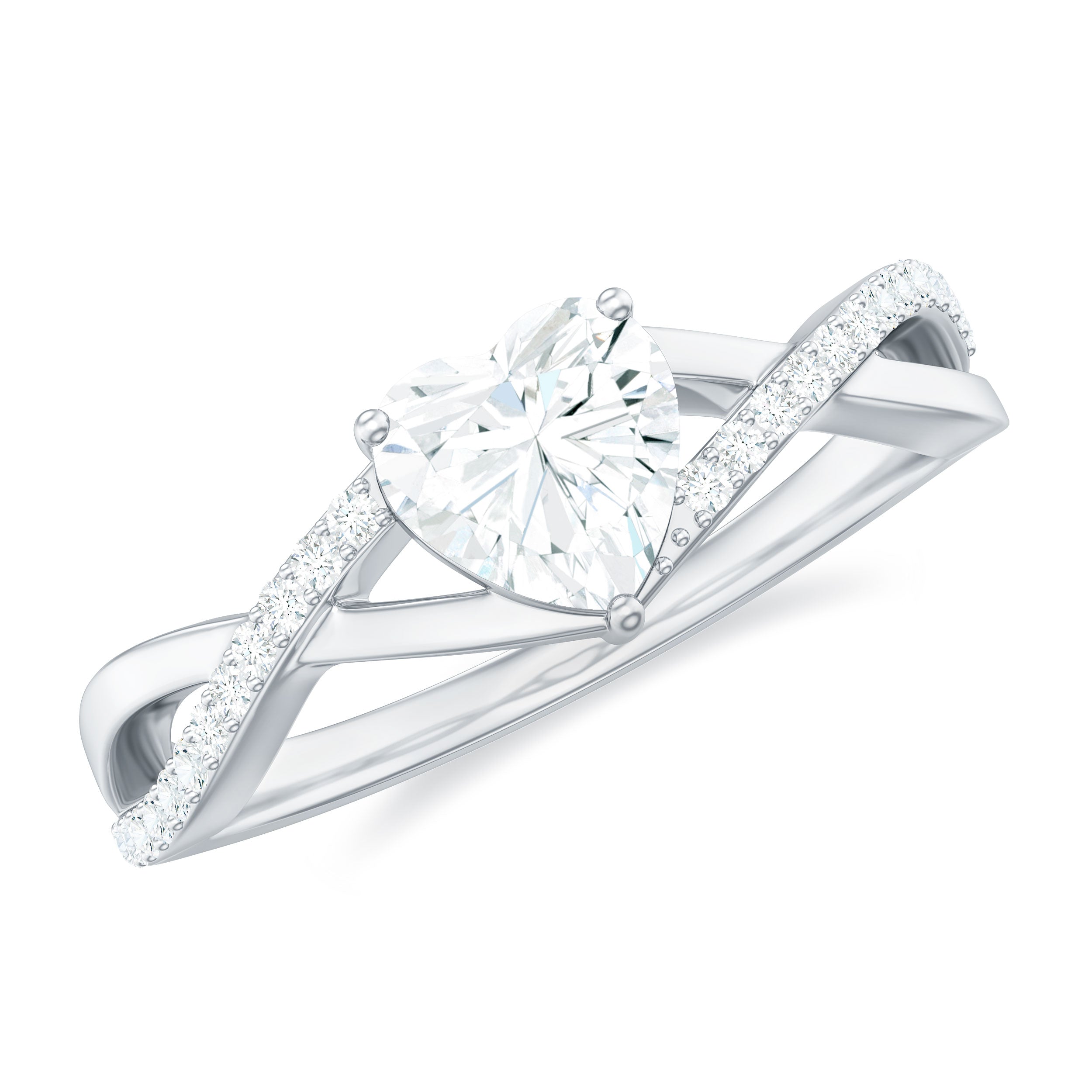 1.25 CT Heart Shape Solitaire Moissanite Crossover Engagement Ring