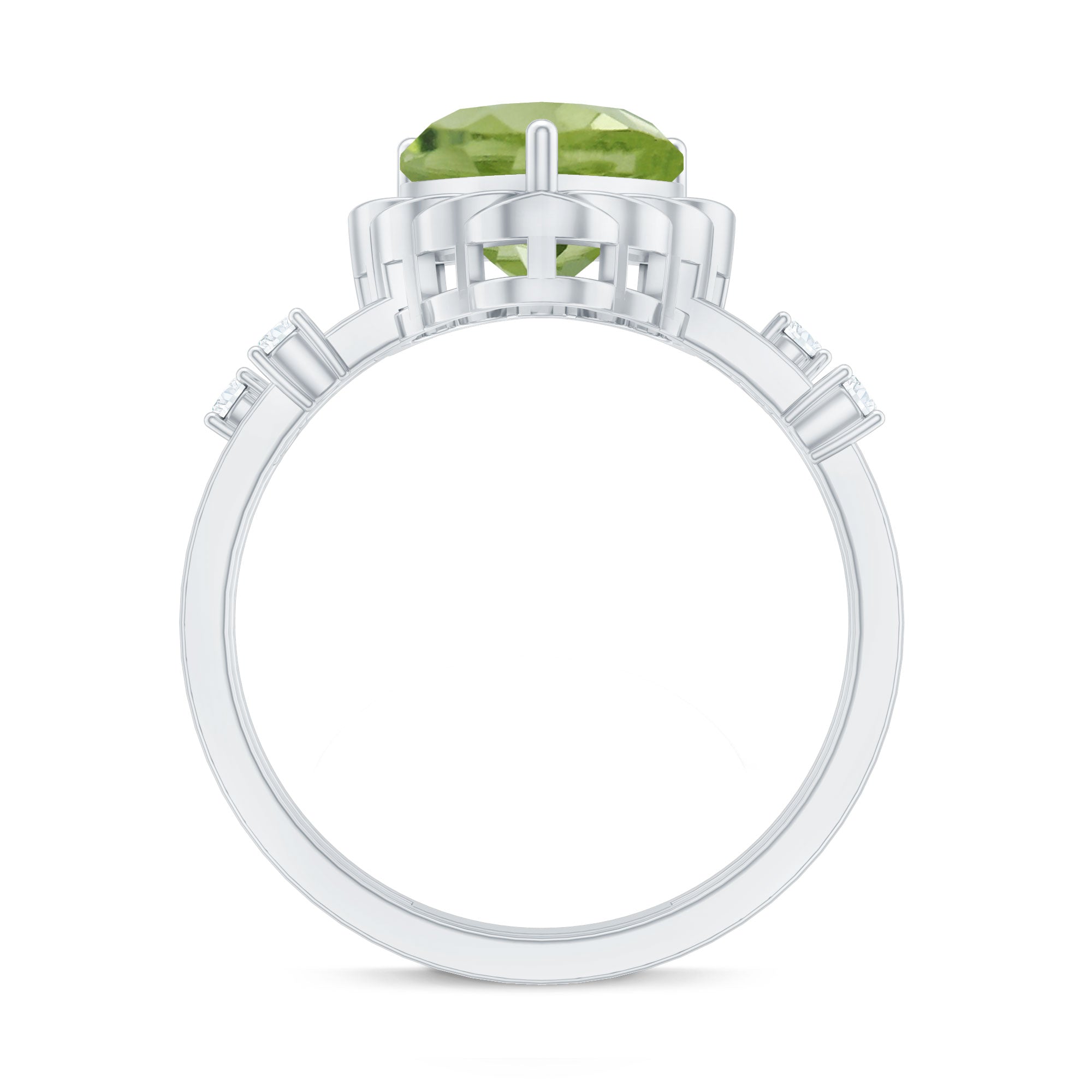 Heart Shape Peridot Solitaire Band Ring with Diamond Stones AAA - Rosec Jewels