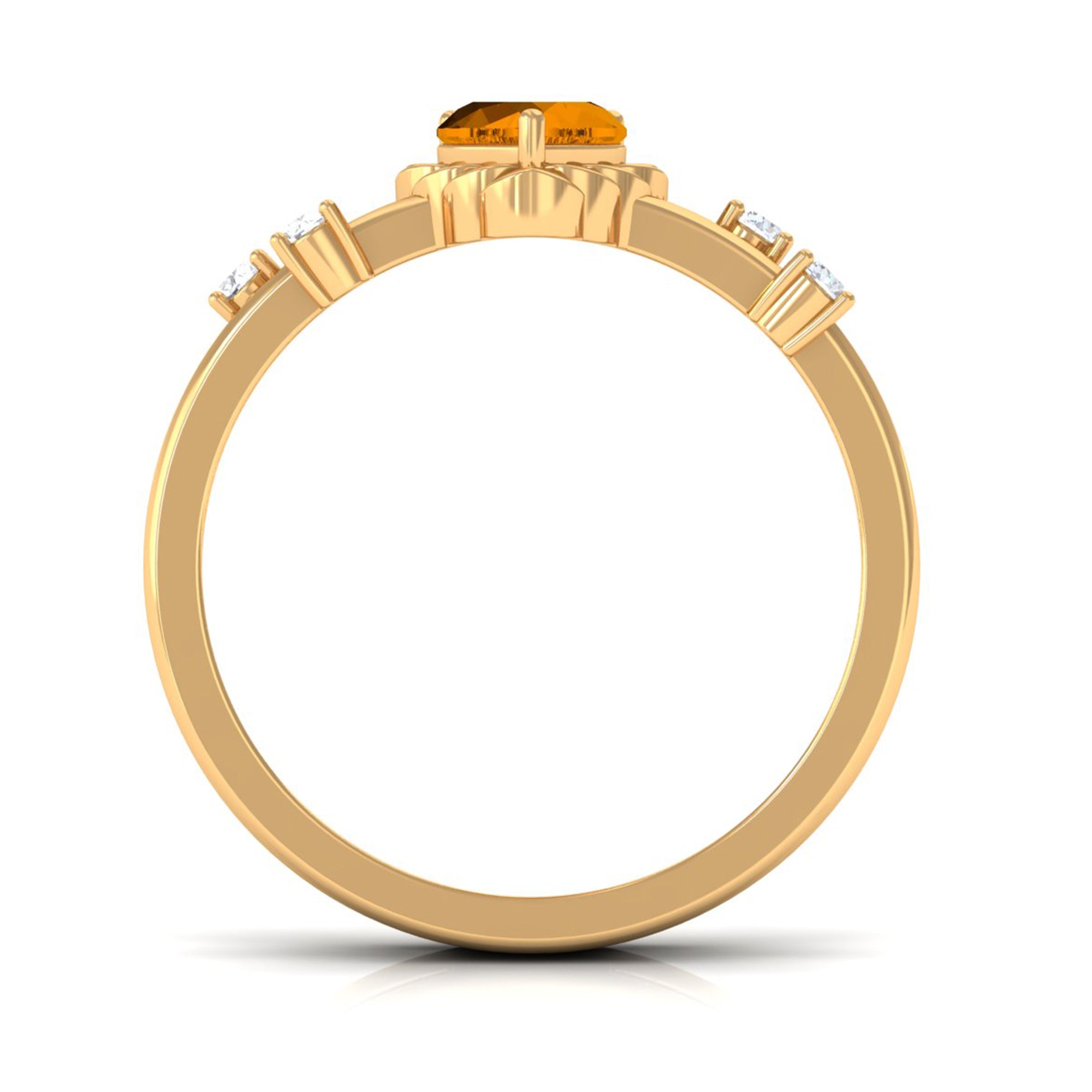 Heart Shape Citrine Solitaire Double Band Ring with Diamond AAA - Rosec Jewels