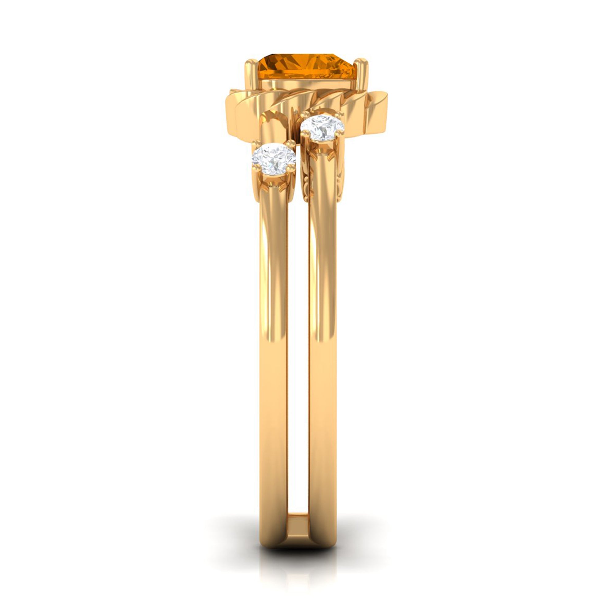 Heart Shape Citrine Solitaire Double Band Ring with Diamond AAA - Rosec Jewels