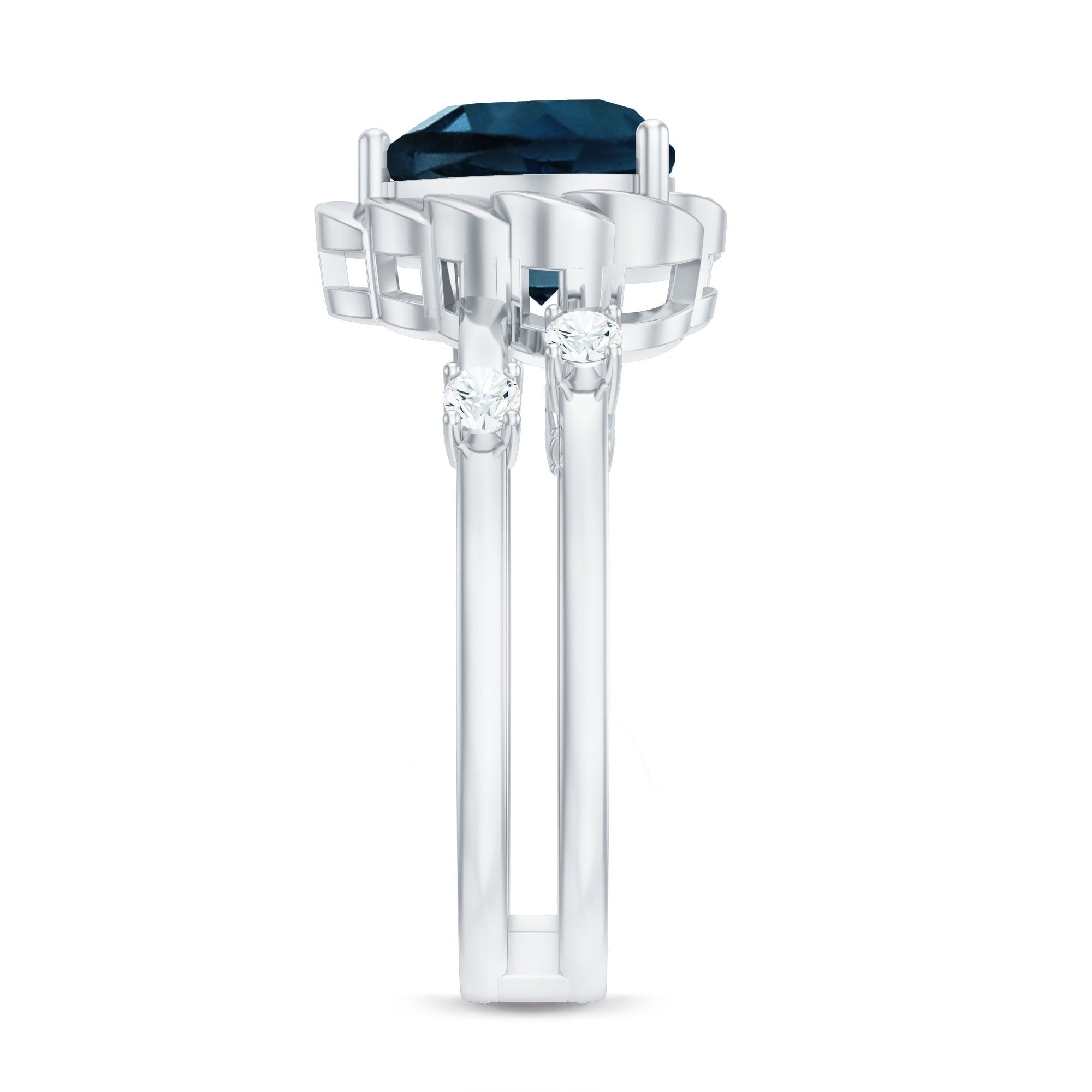 3/4 CT Heart Shape London Blue Topaz Double Band Ring with Diamond AAA - Rosec Jewels
