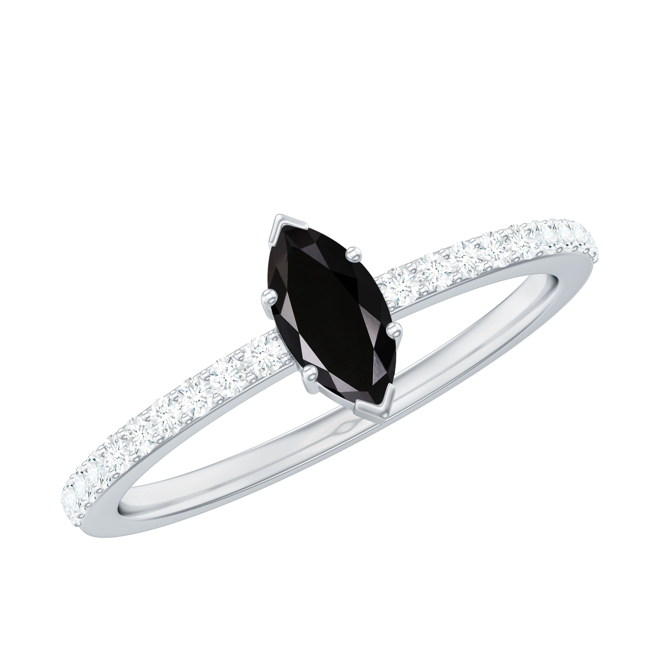 Marquise Black Spinel Diamond Promise Ring for Proposal AAA - Rosec Jewels