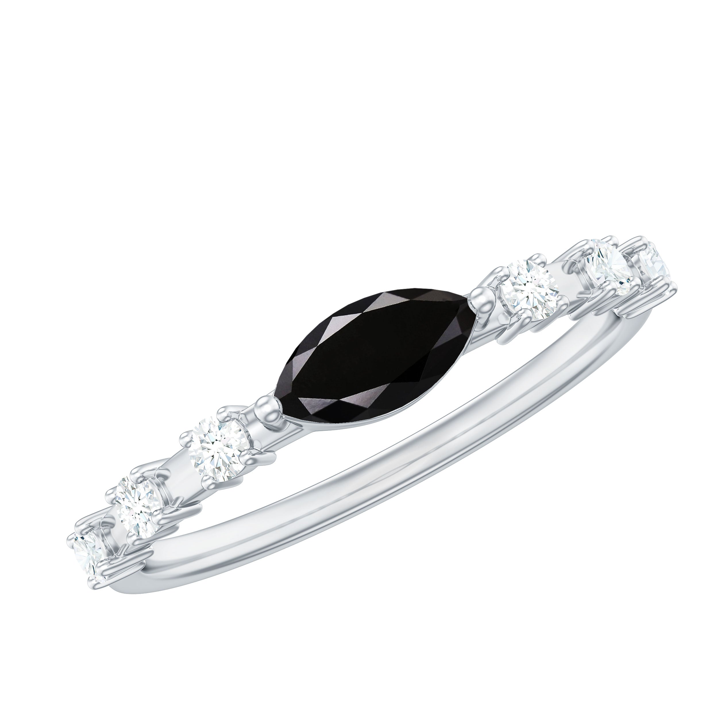 4x8mm Marquise Cut Black Onyx Minimal East West Ring with Diamond