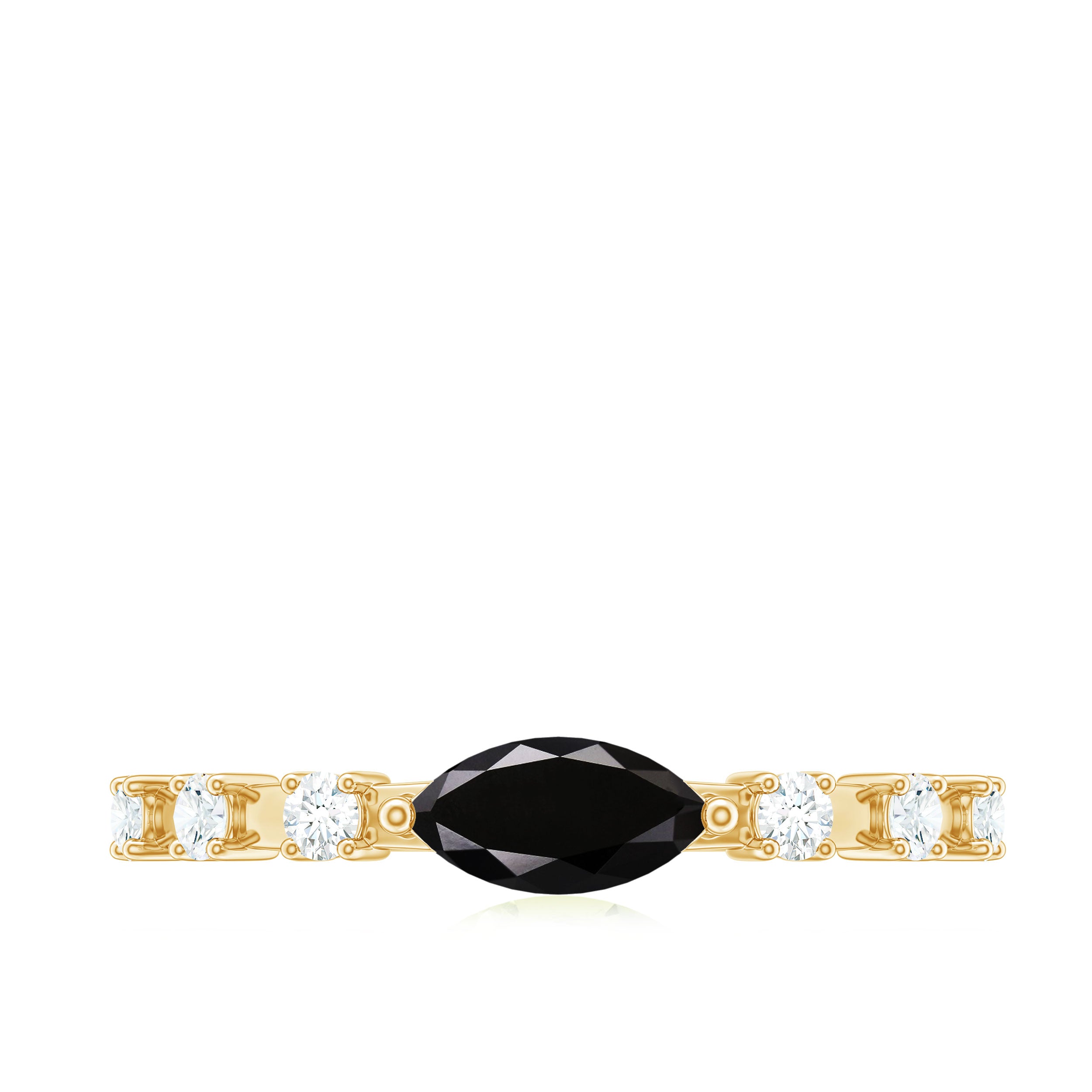 4x8mm Marquise Cut Black Onyx Minimal East West Ring with Diamond AAA - Rosec Jewels