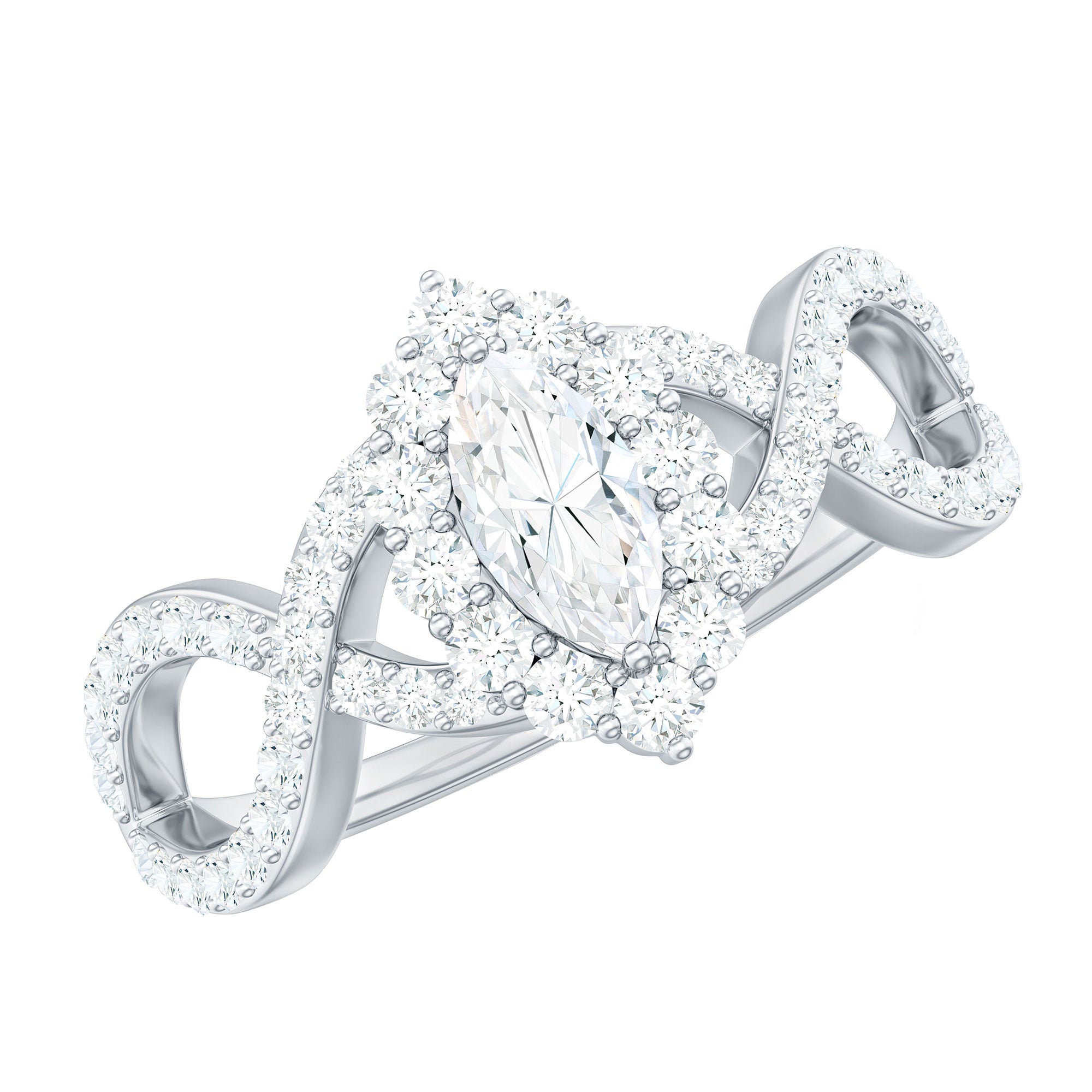 1.50 CT Marquise Cut Zircon Crossover Engagement Ring AAAA - Rosec Jewels