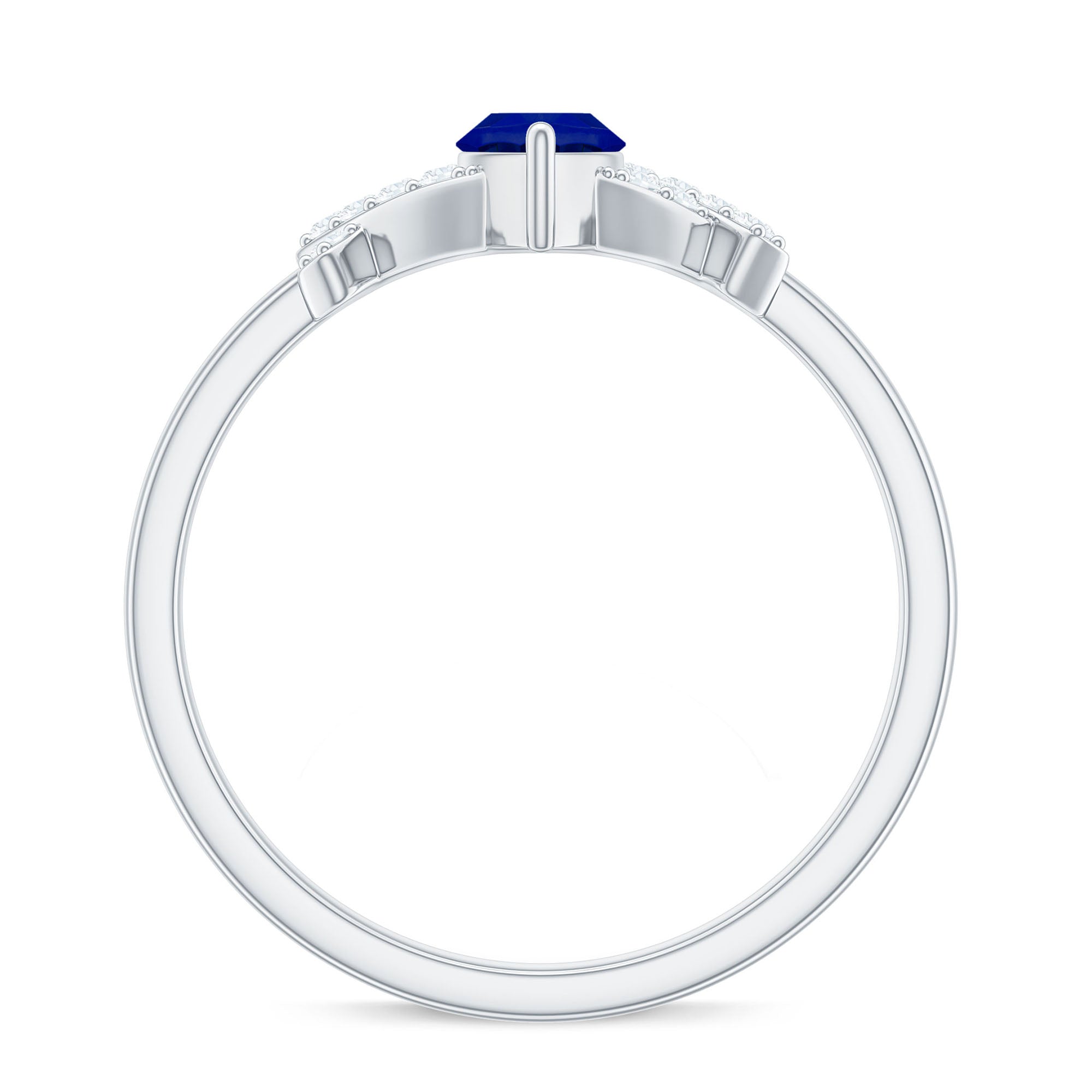 Certified 0.75 Carat Lab Grown Blue Sapphire Marquise Engagement Ring with Diamond AAAA - Rosec Jewels