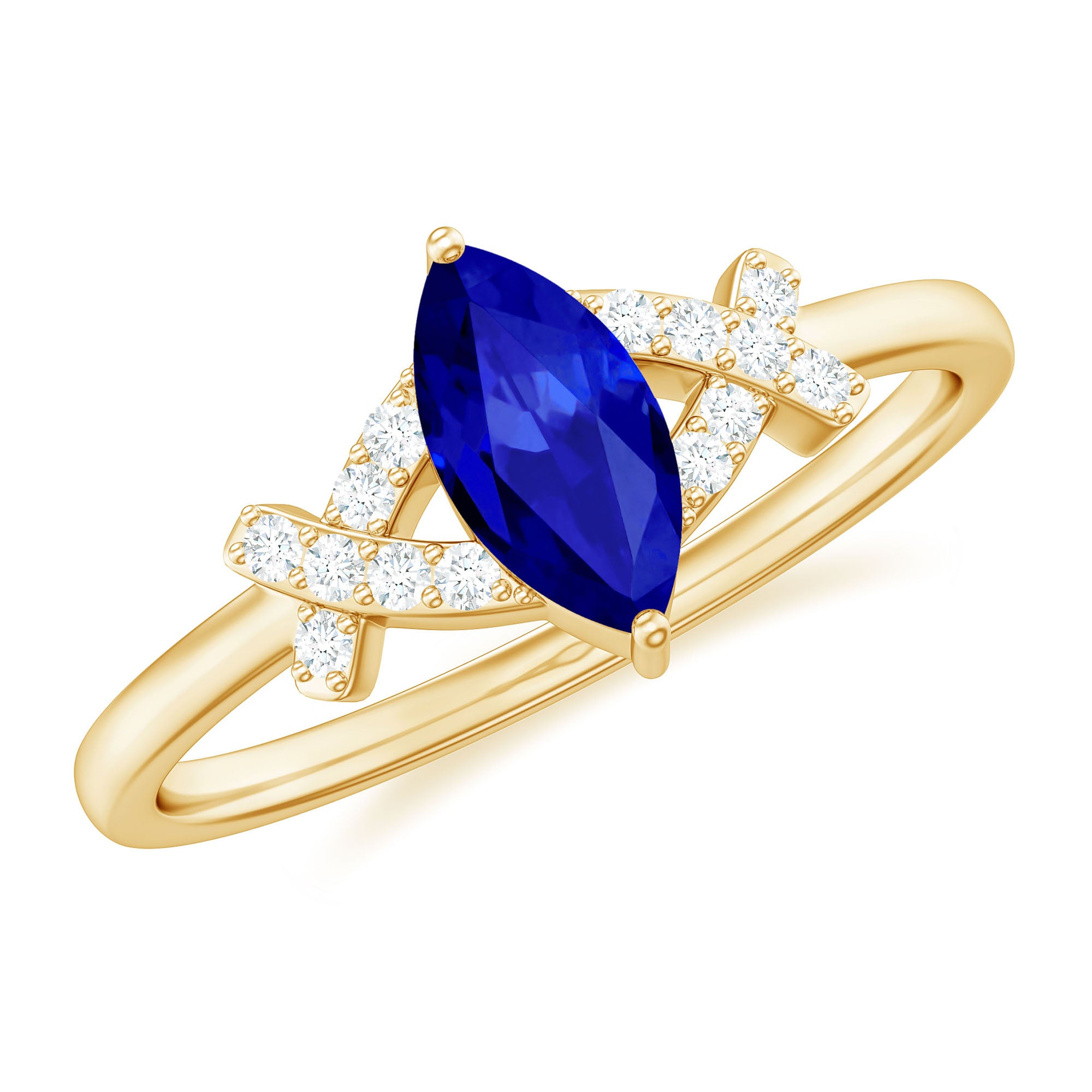 Certified 0.75 Carat Lab Grown Blue Sapphire Marquise Engagement Ring with Diamond AAAA - Rosec Jewels