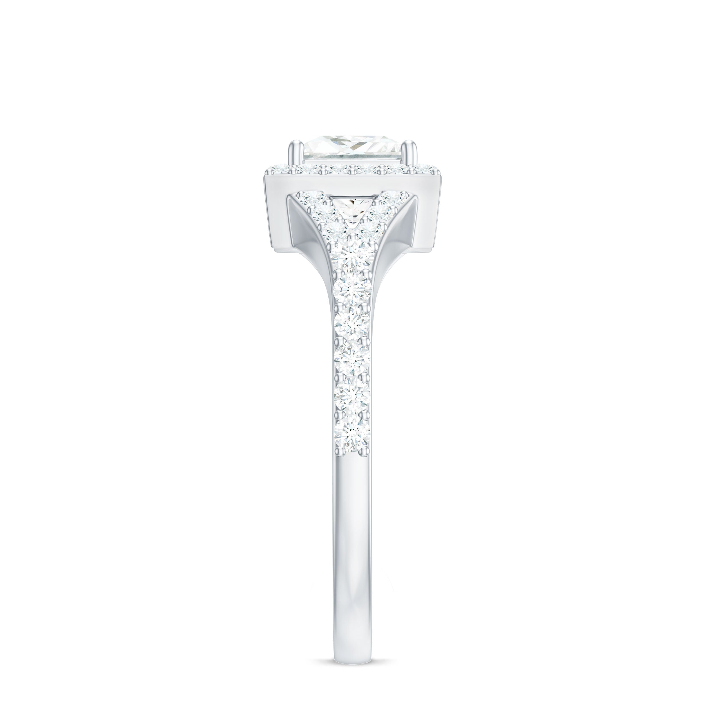 Princess Cut Moissanite Halo Engagement Ring with Split Band D-VS1 - Rosec Jewels