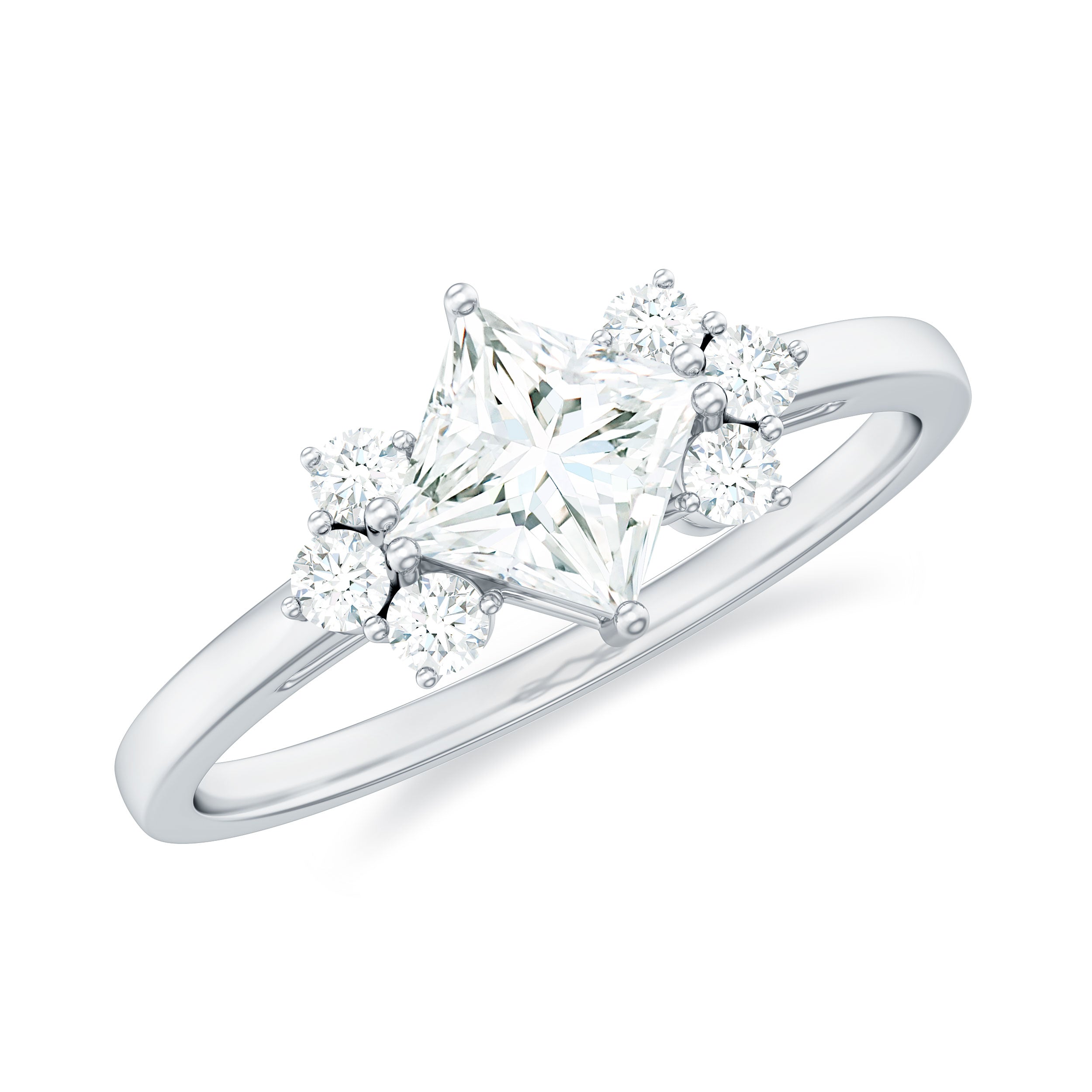 Rosec Jewels-Princess Cut Moissanite Engagement Ring with Trio