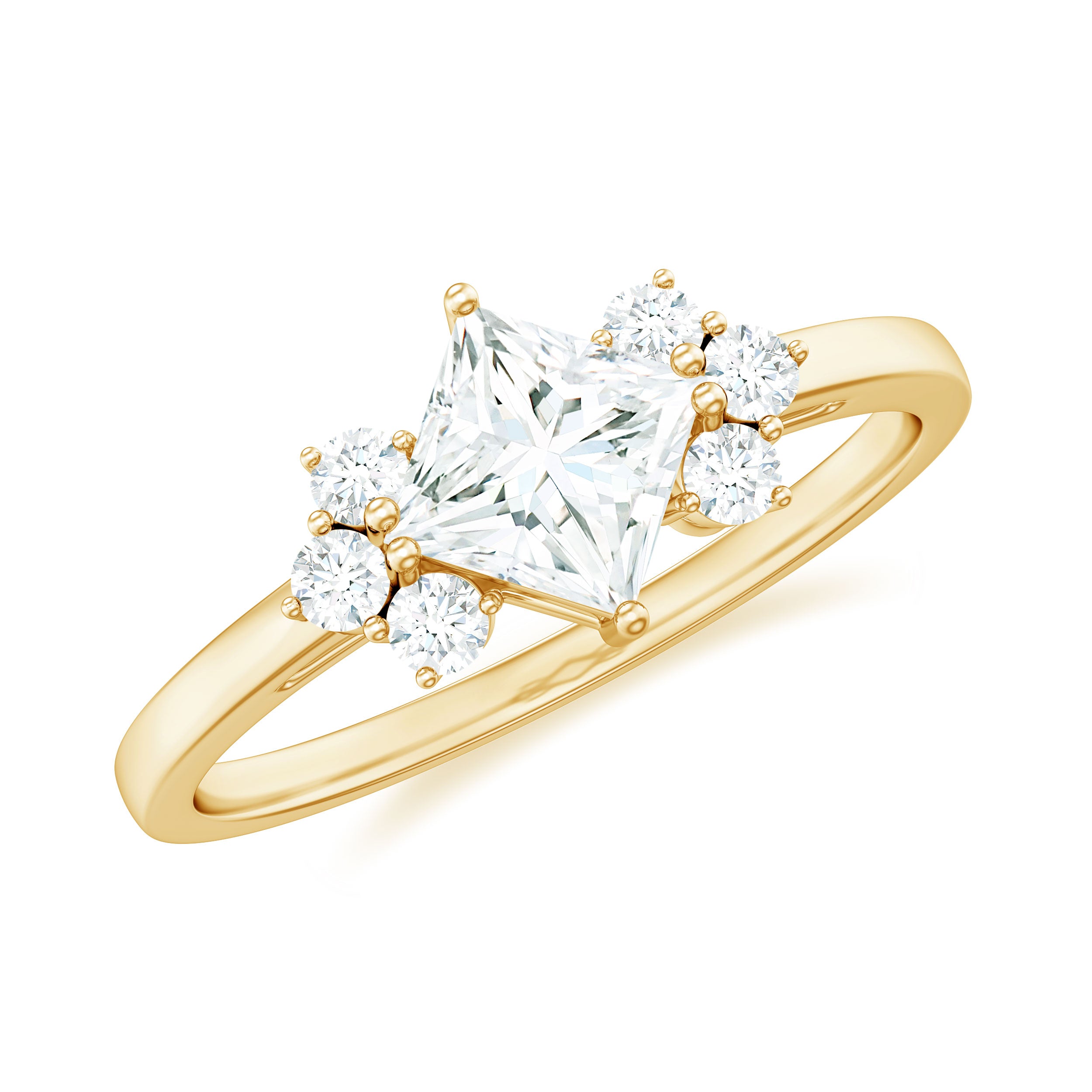 Rosec Jewels-Princess Cut Moissanite Engagement Ring with Trio