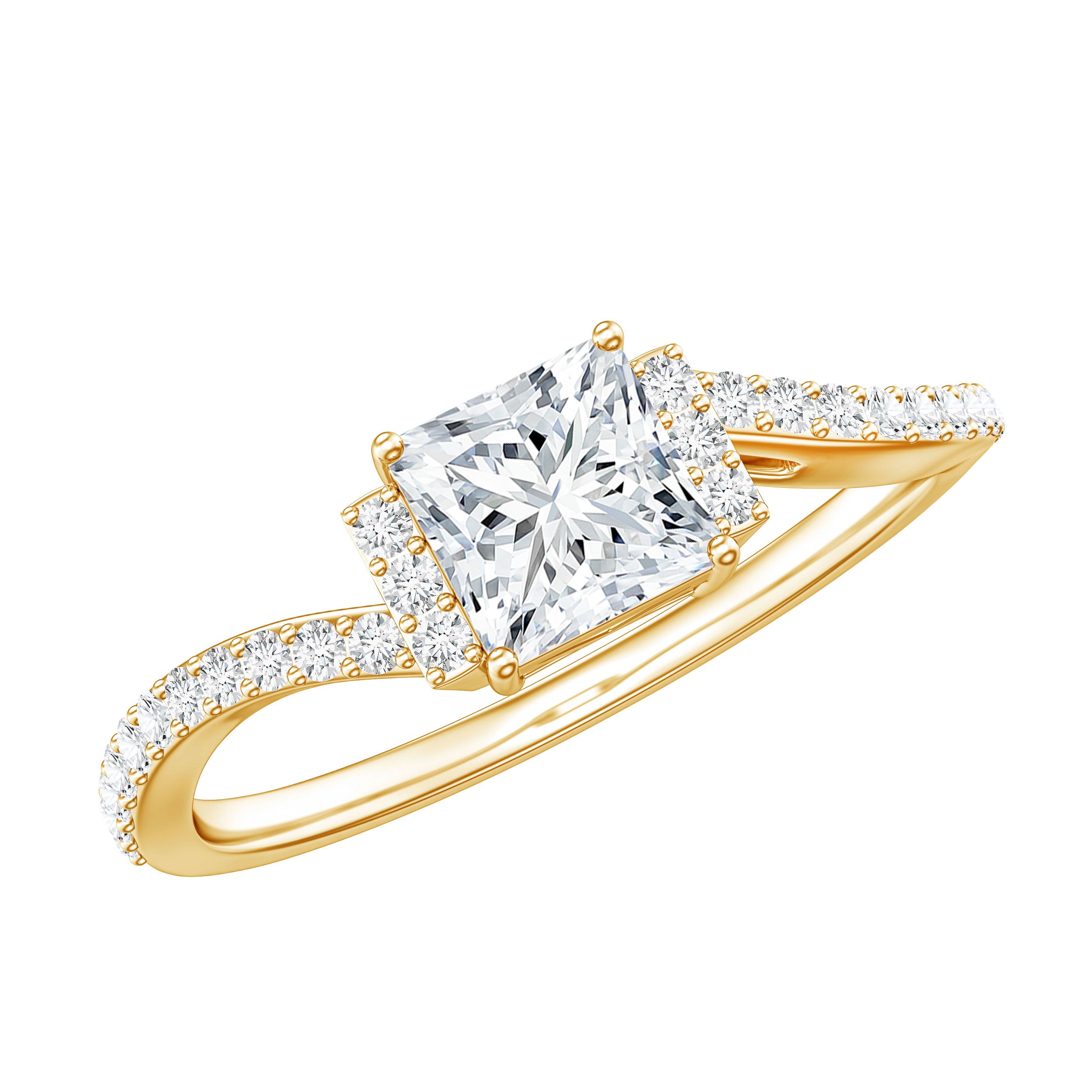 Rosec Jewels-Princess Cut Moissanite Bypass Engagement Ring for Women