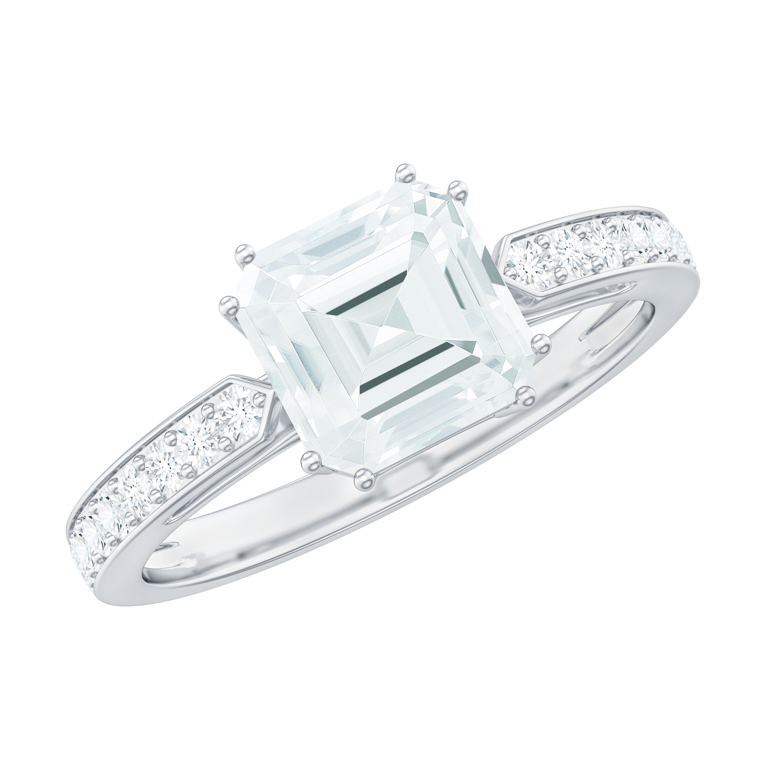 3.50 CT Asscher Cut Moissanite Solitaire Engagement Ring with Side Stones