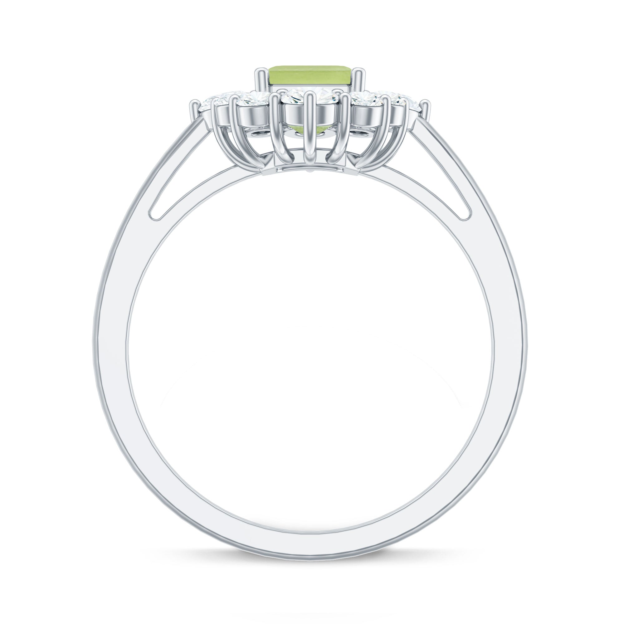 Natural 1.8 Carat Peridot Emerald Cut Engagement Ring with Diamond Halo AAA - Rosec Jewels