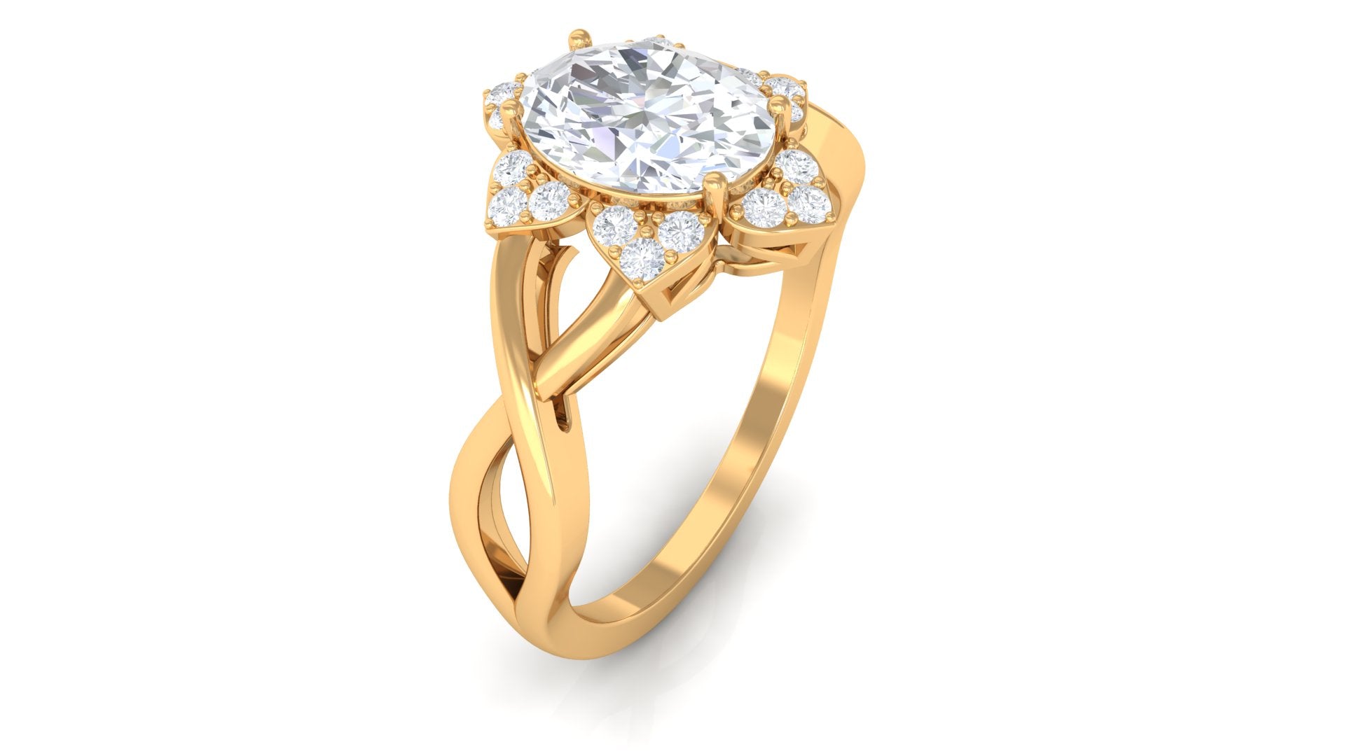 Oval Zircon Solitaire Infinity Ring with Floral Halo AAAA - Rosec Jewels