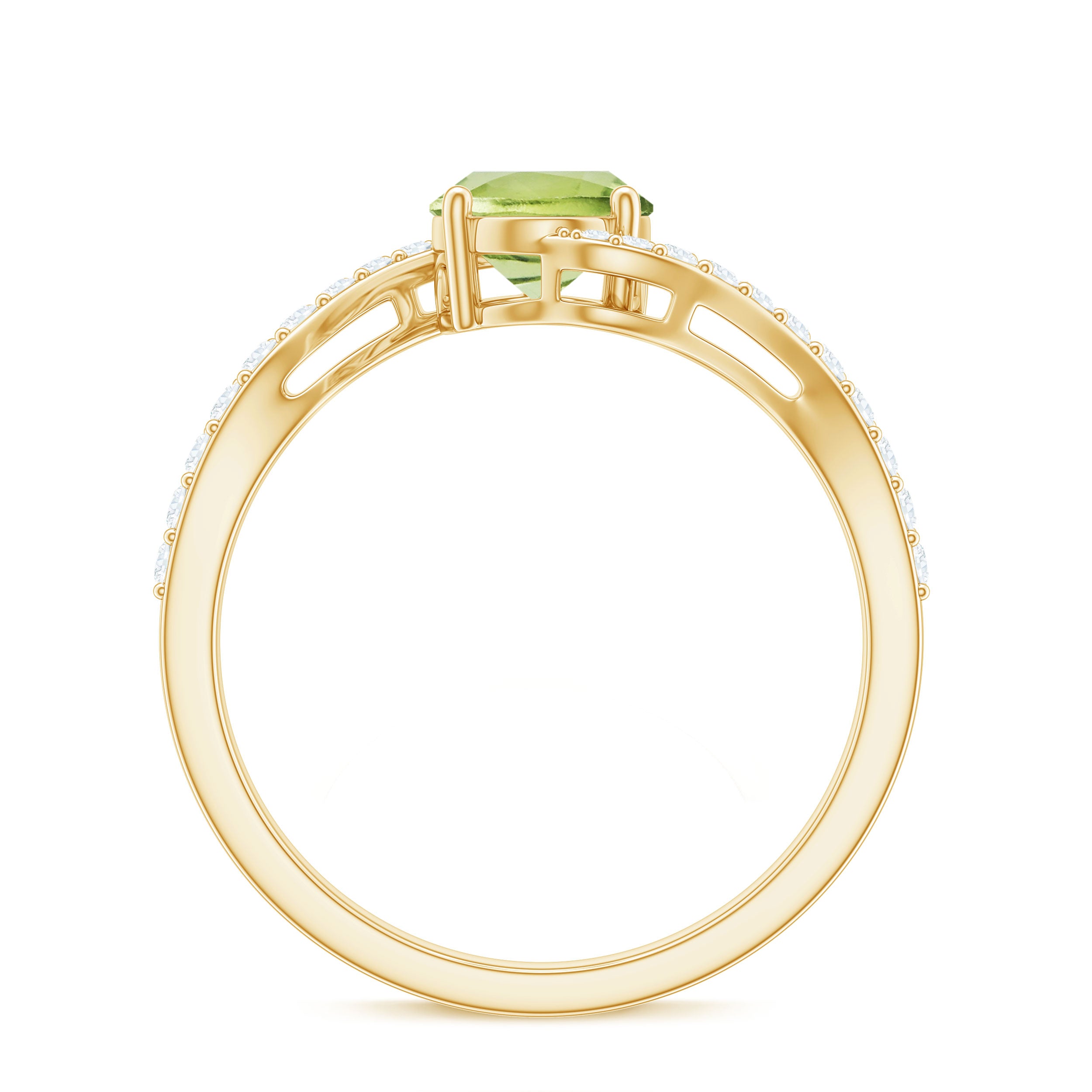 Natural 1 Carat Oval Peridot Engagement Ring with Diamond Bypass Shank AAA - Rosec Jewels