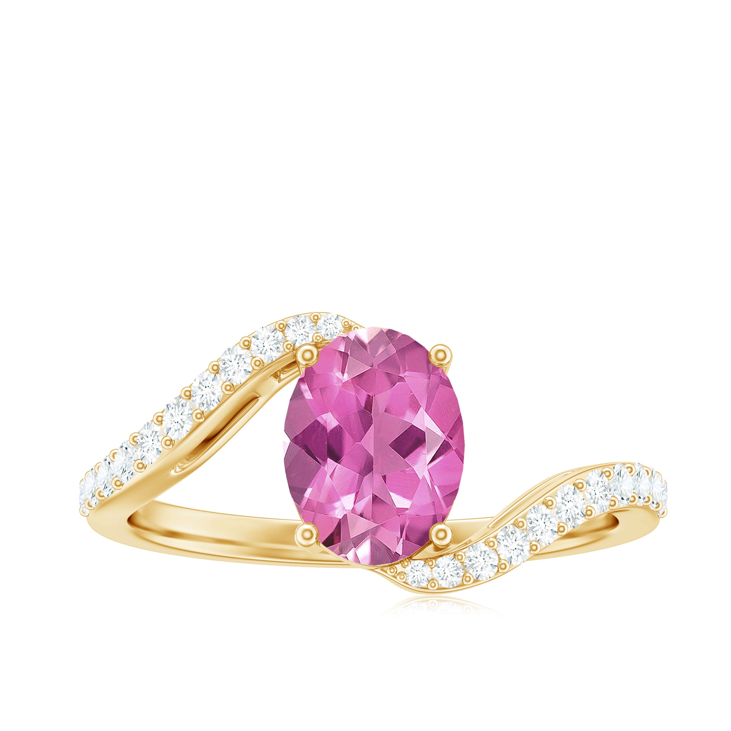 Natural Pink Tourmaline Solitaire Bypass Ring with Diamond AAA - Rosec Jewels