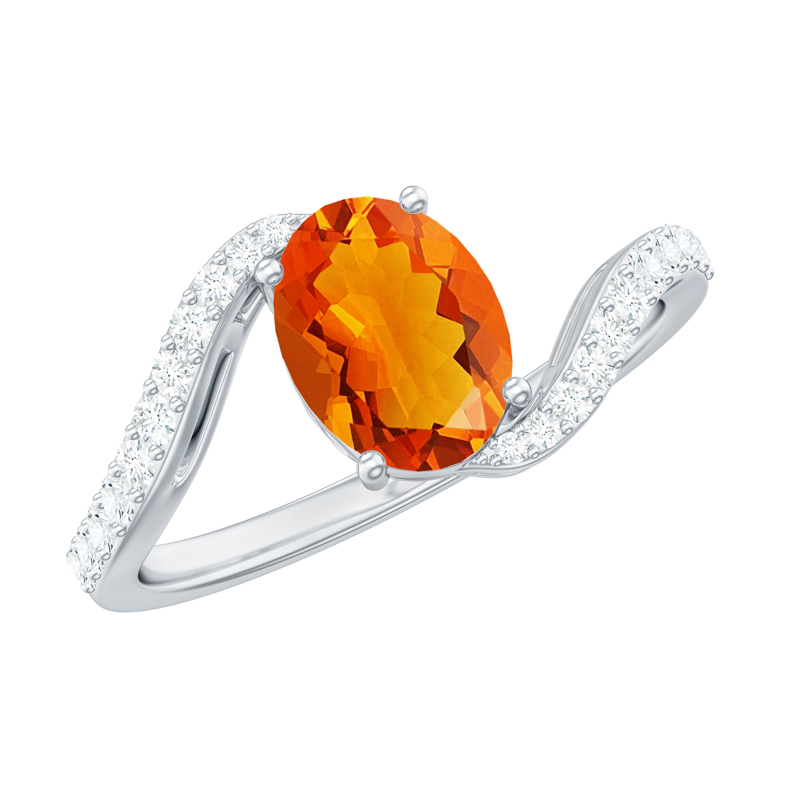 Oval Cut Solitaire Fire Opal and Diamond Bypass Ring