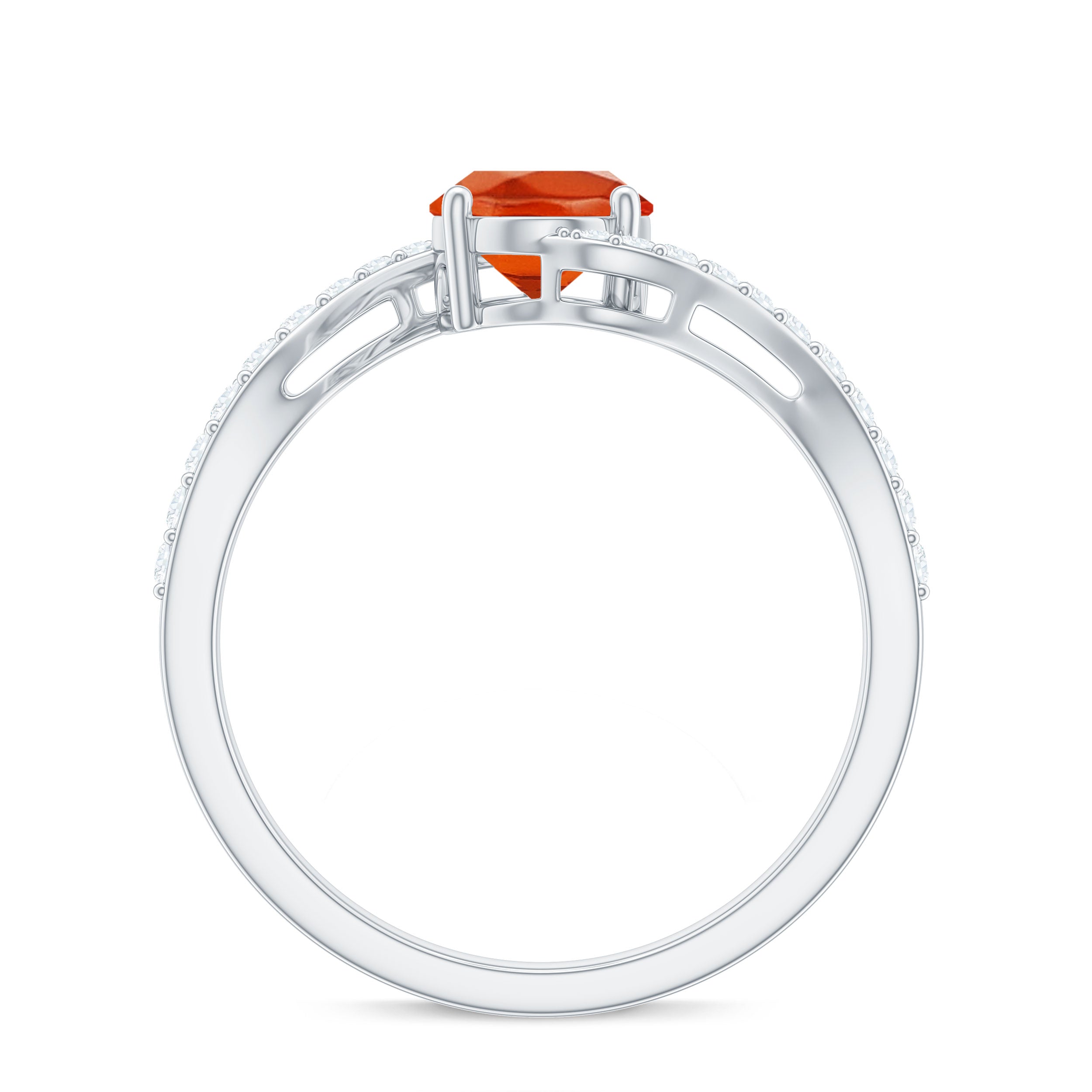 Oval Cut Solitaire Fire Opal and Diamond Bypass Ring AAA - Rosec Jewels