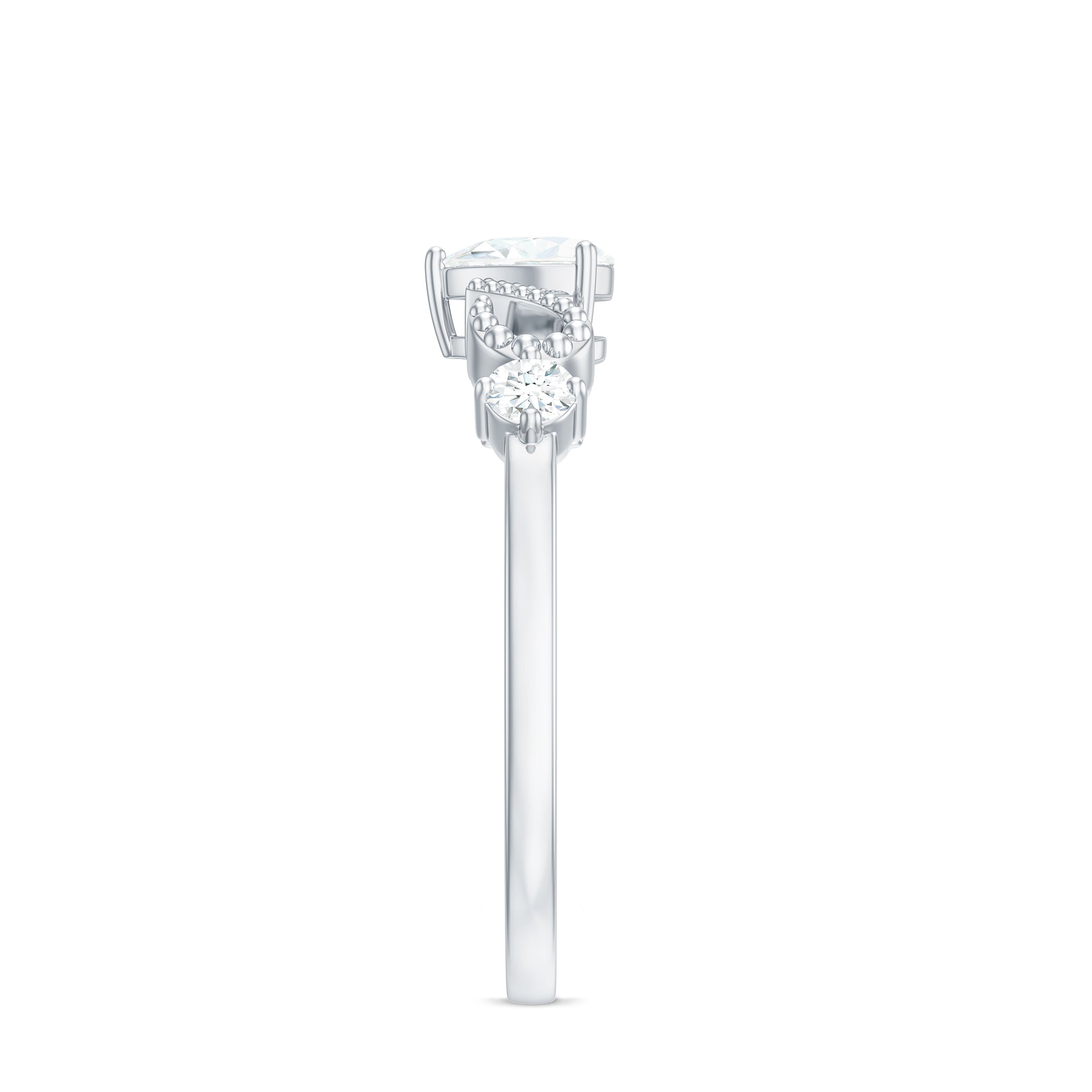 3/4 CT Minimal Zircon Heart Engagement Ring with Gold Beaded AAAA - Rosec Jewels