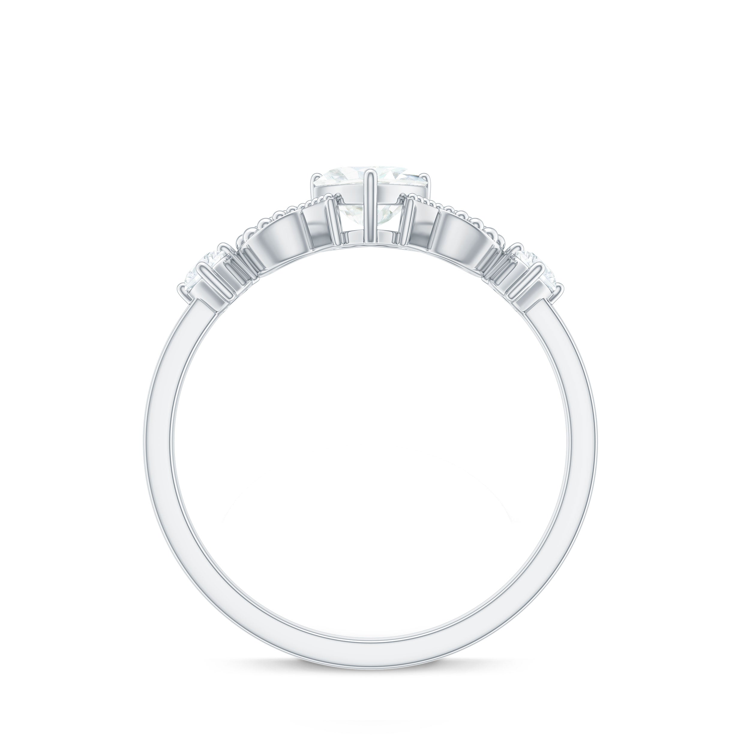 3/4 CT Minimal Zircon Heart Engagement Ring with Gold Beaded AAAA - Rosec Jewels