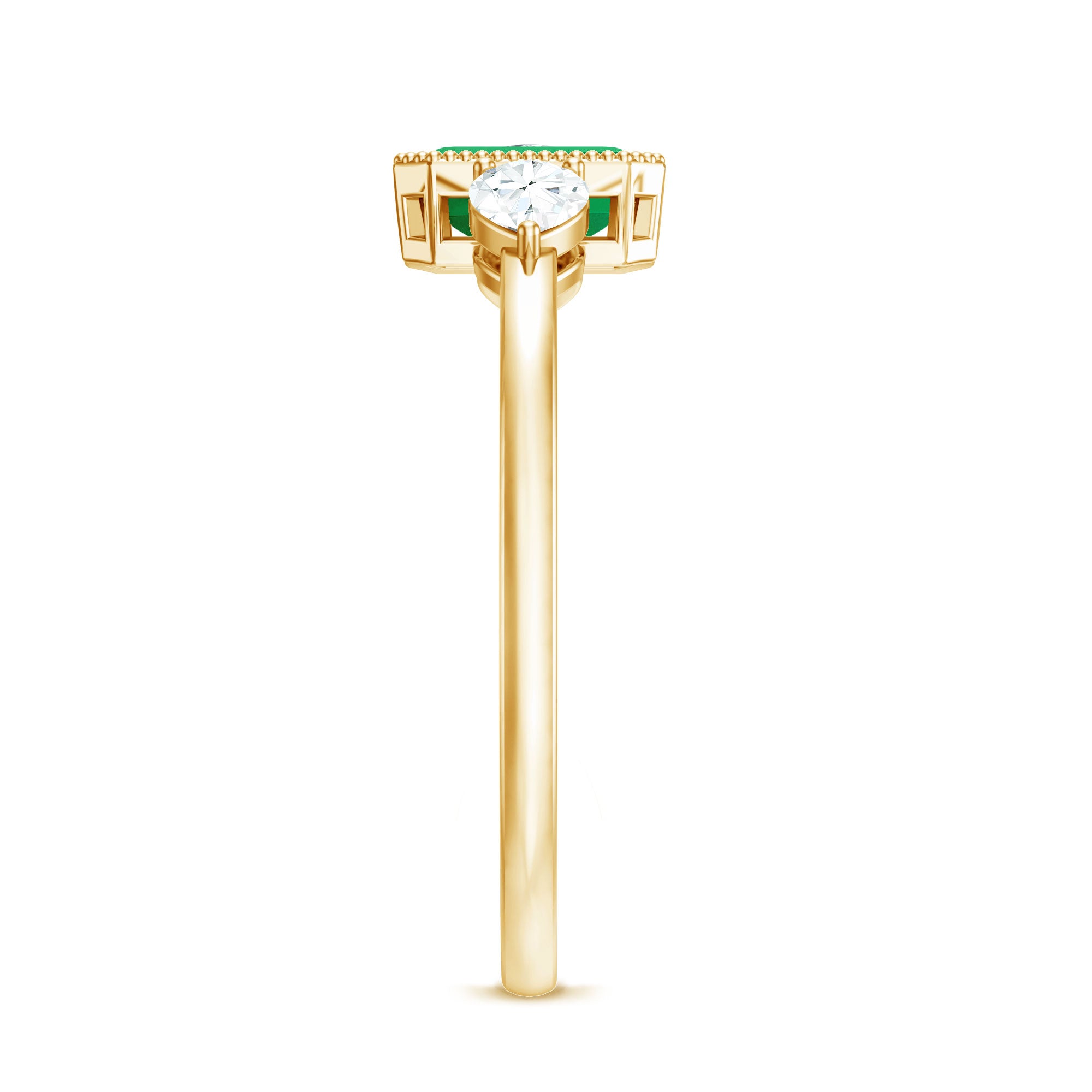Emerald 3 Stone Ring with Diamond AAA - Rosec Jewels
