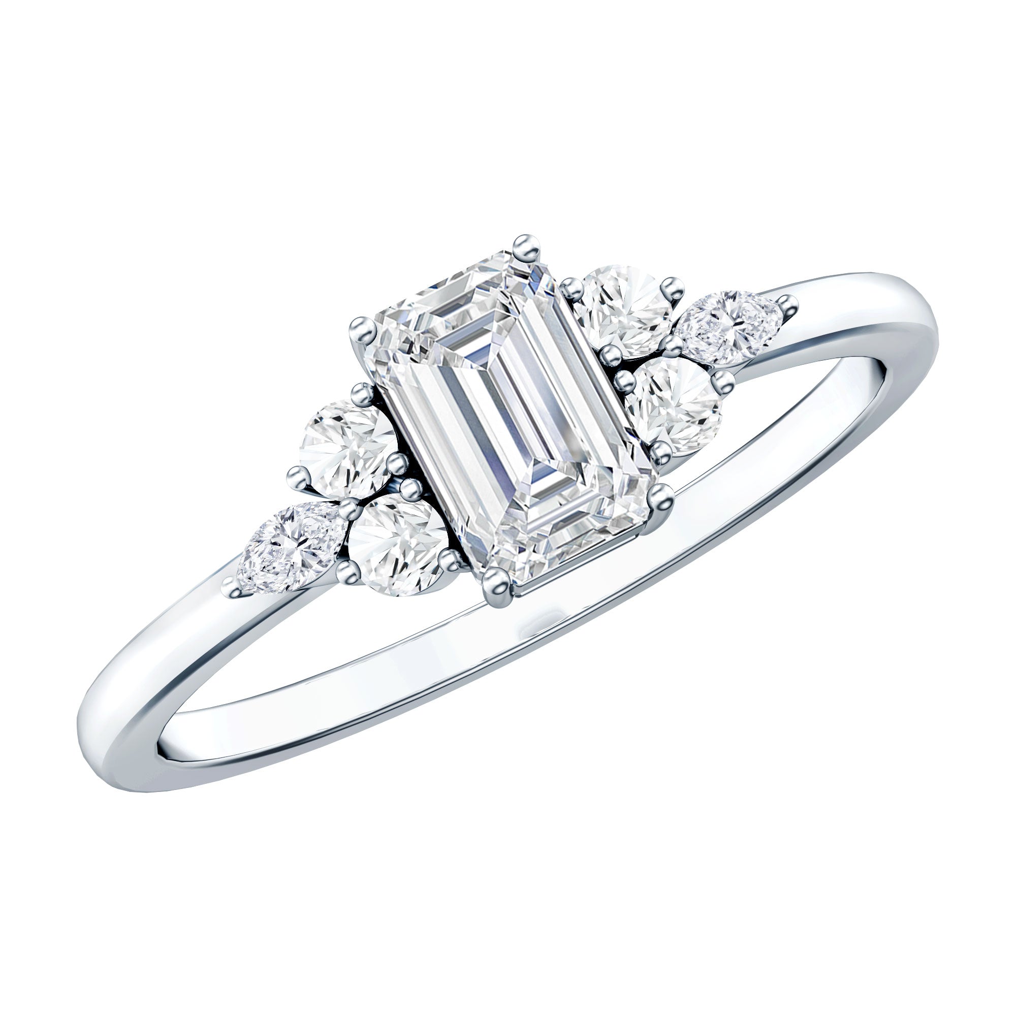 1 CT Octagon Cut Cubic Zirconia Engagement Ring with Trio AAAA - Rosec Jewels
