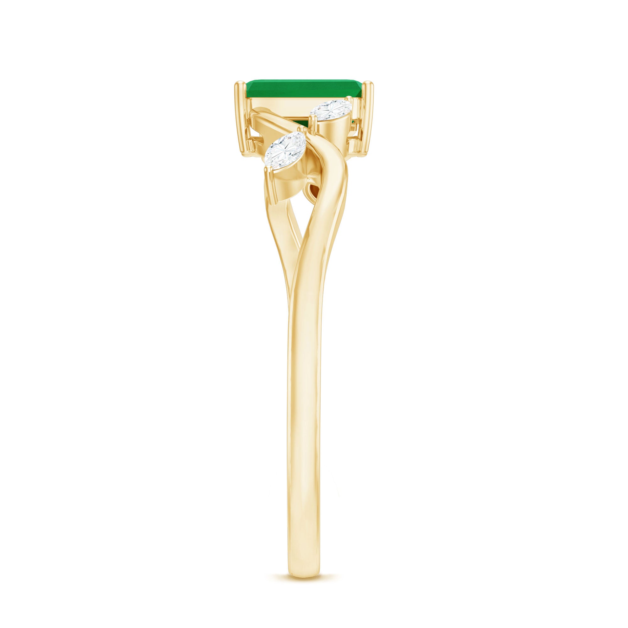Natural Emerald Cut Emerald Designer Engagement Ring with Diamond AAA - Rosec Jewels