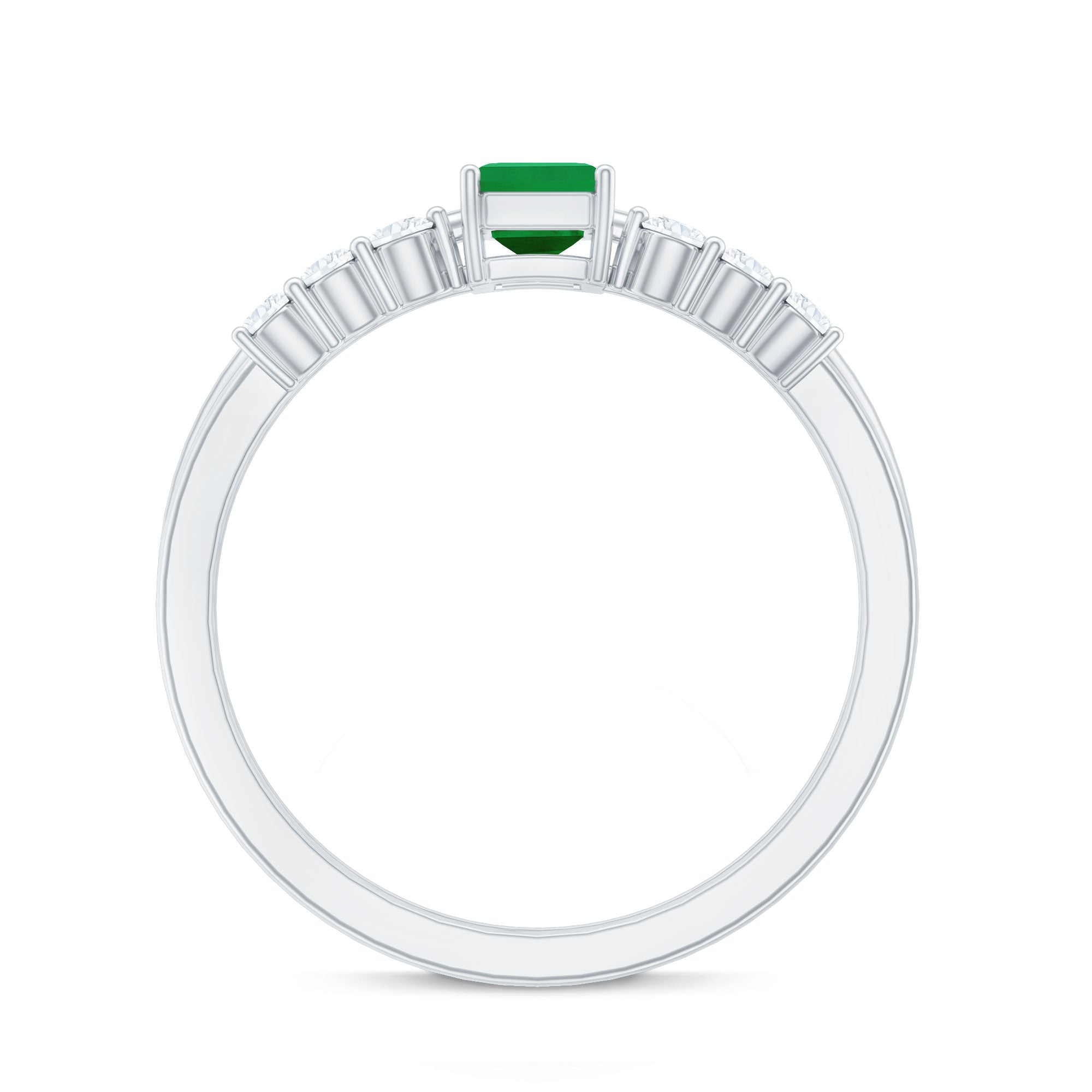 Natural Emerald Cut Emerald Diamond Engagement Wedding Ring Set of 2 AAA - Rosec Jewels