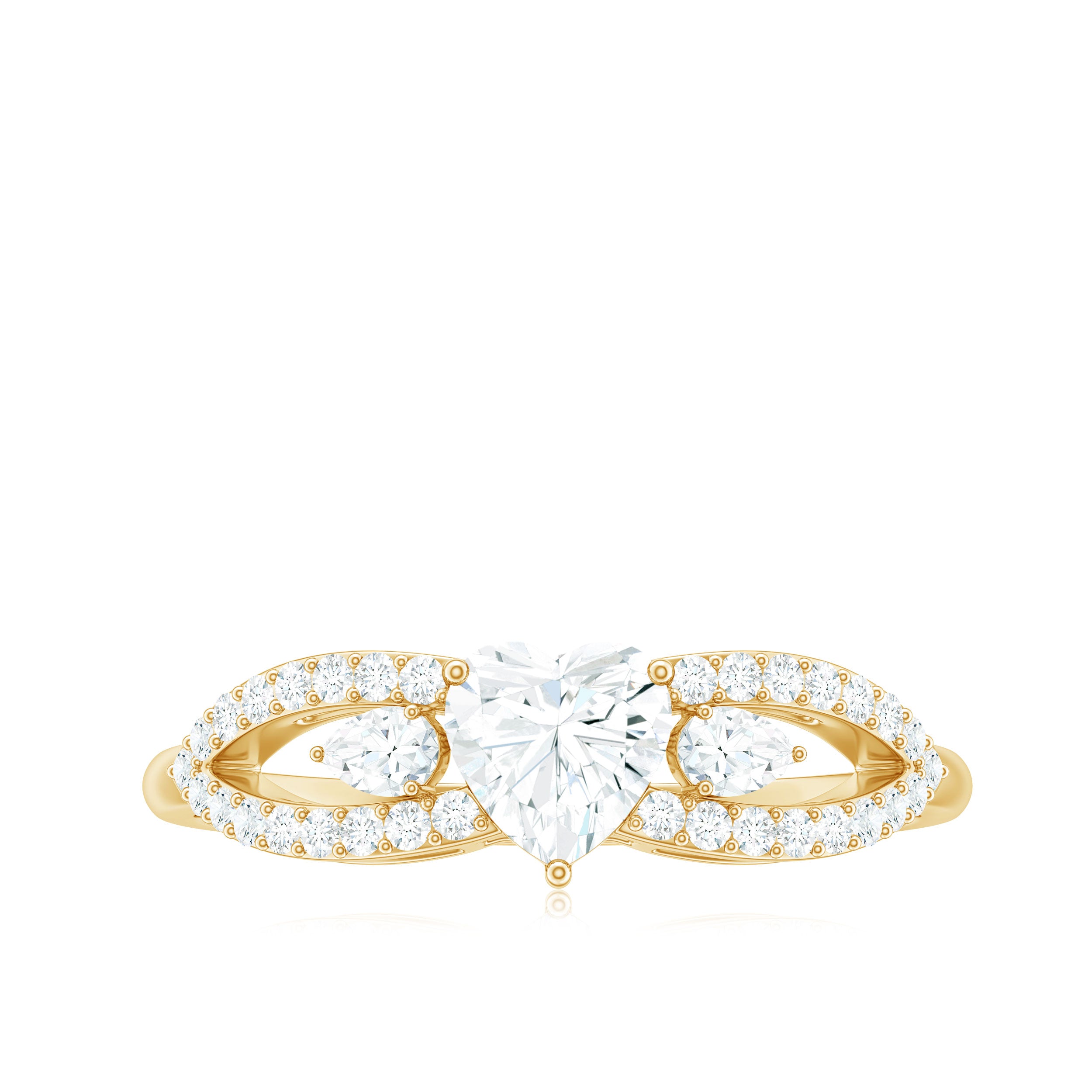 Certified Moissanite Heart Promise Ring with Split Shank D-VS1 - Rosec Jewels