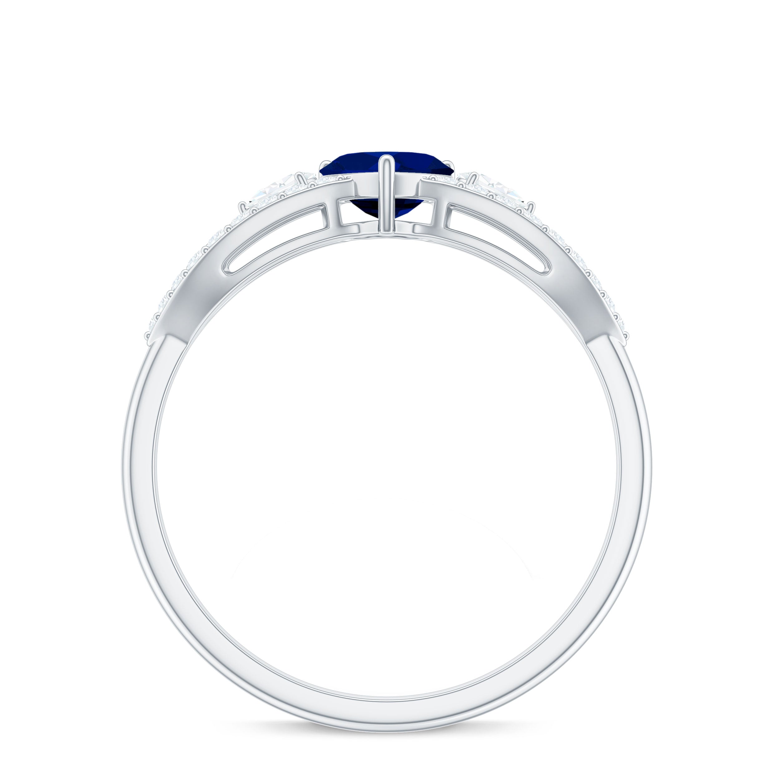 Rosec Jewels-Real 0.6 Carat Blue Sapphire and Diamond Heart Promise Ring with Split Shank