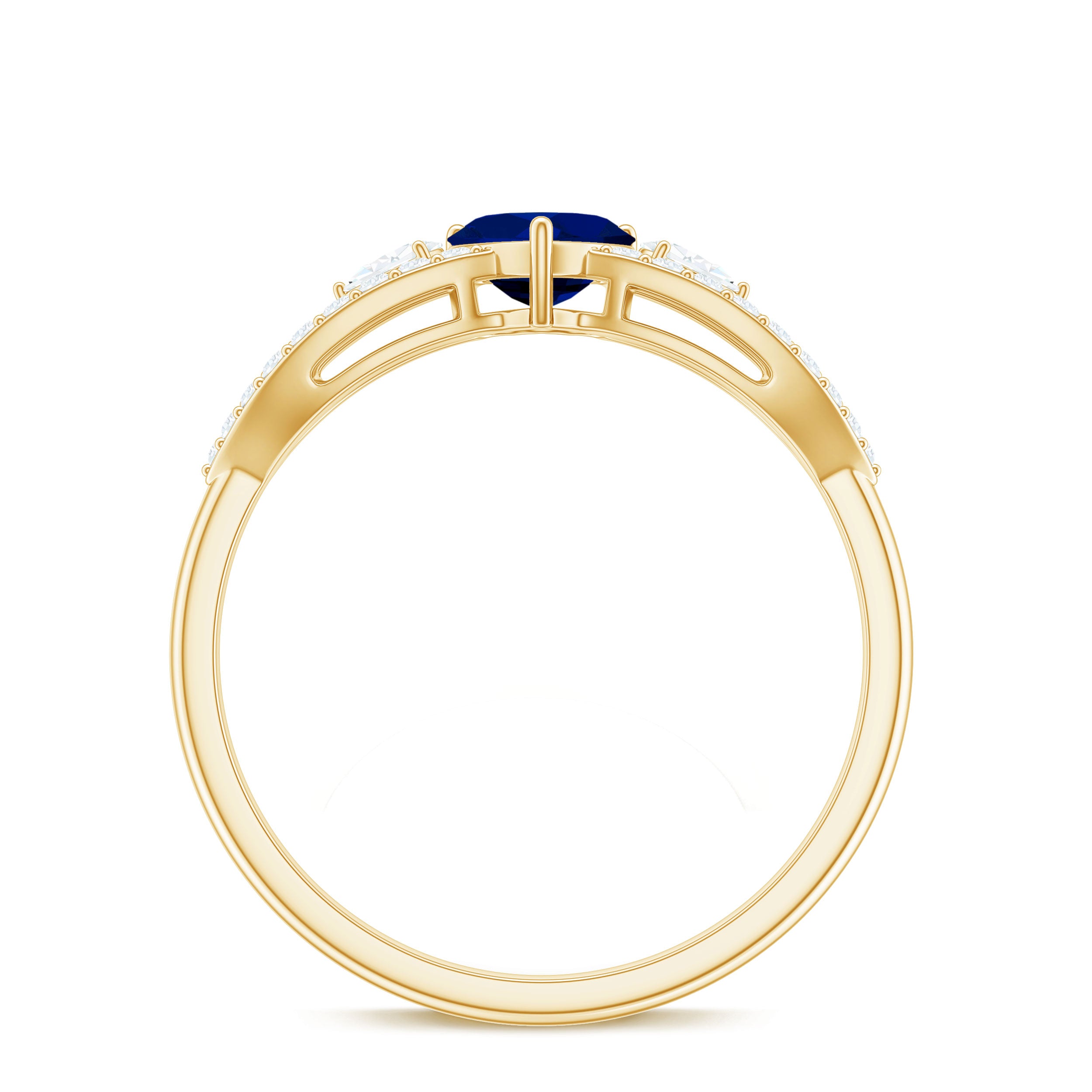 Rosec Jewels-Real 0.6 Carat Blue Sapphire and Diamond Heart Promise Ring with Split Shank