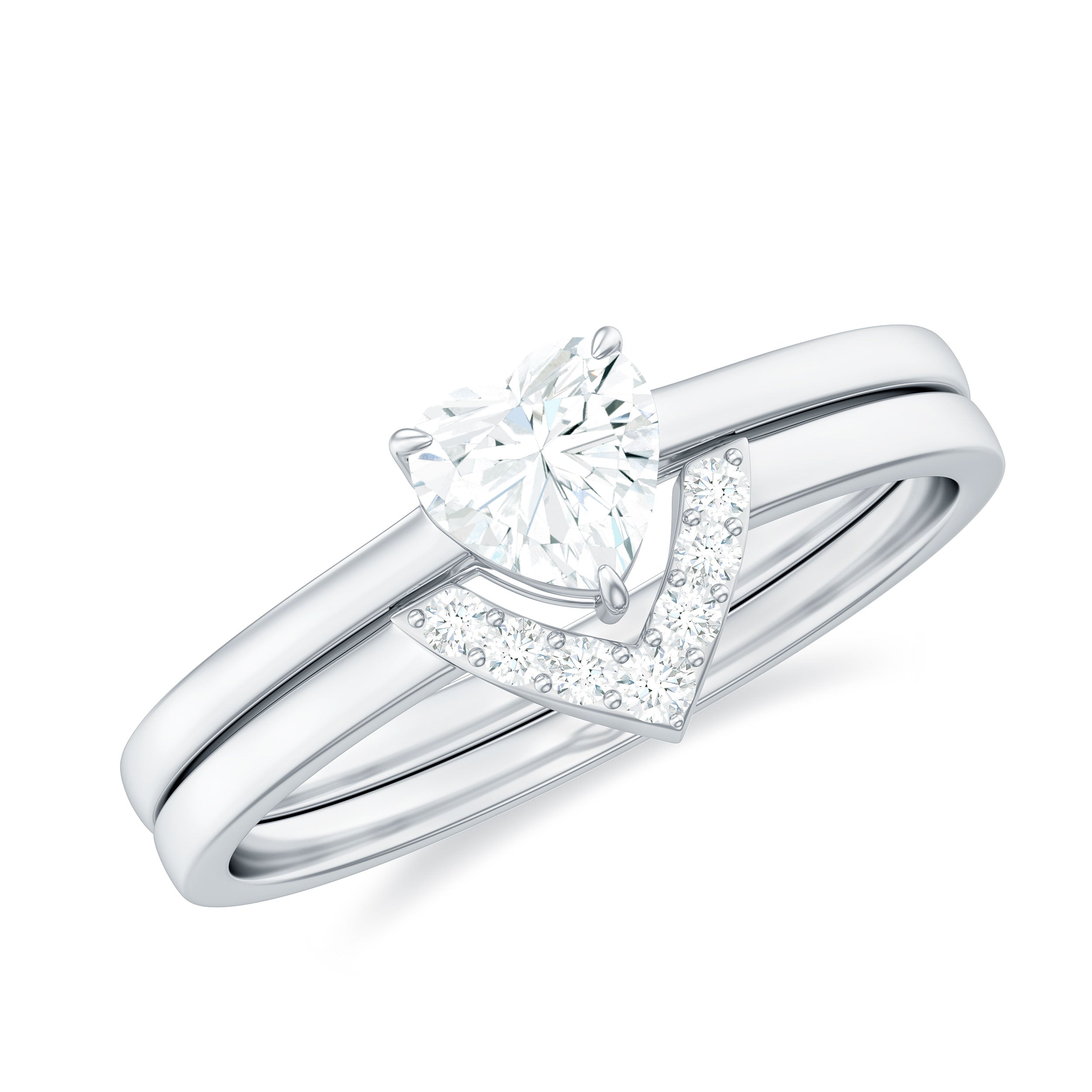 Heart Shaped Moissanite Solitaire Wedding Ring Set for Women D-VS1 - Rosec Jewels